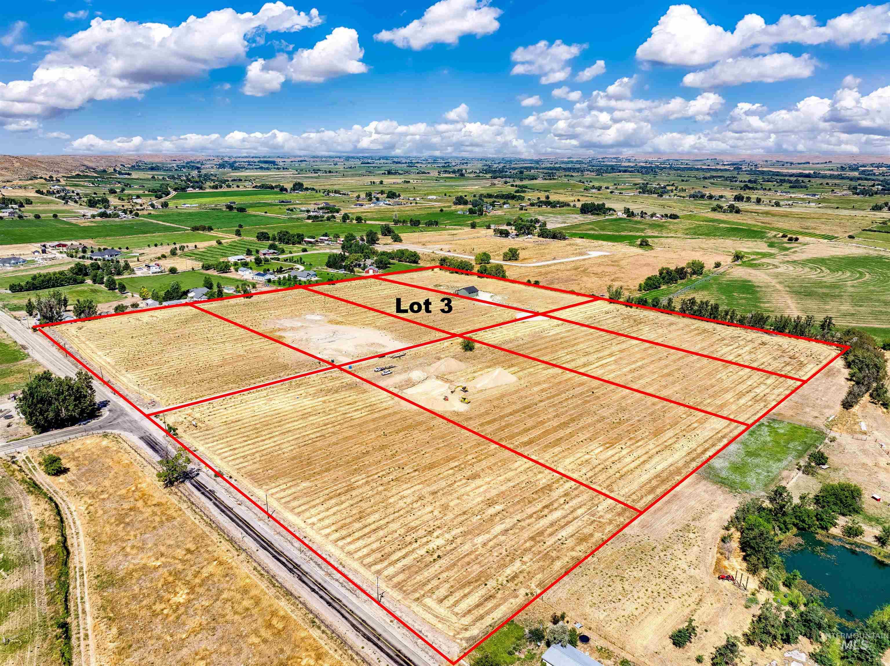 Overview of rural landscape featuring property parcel outlined