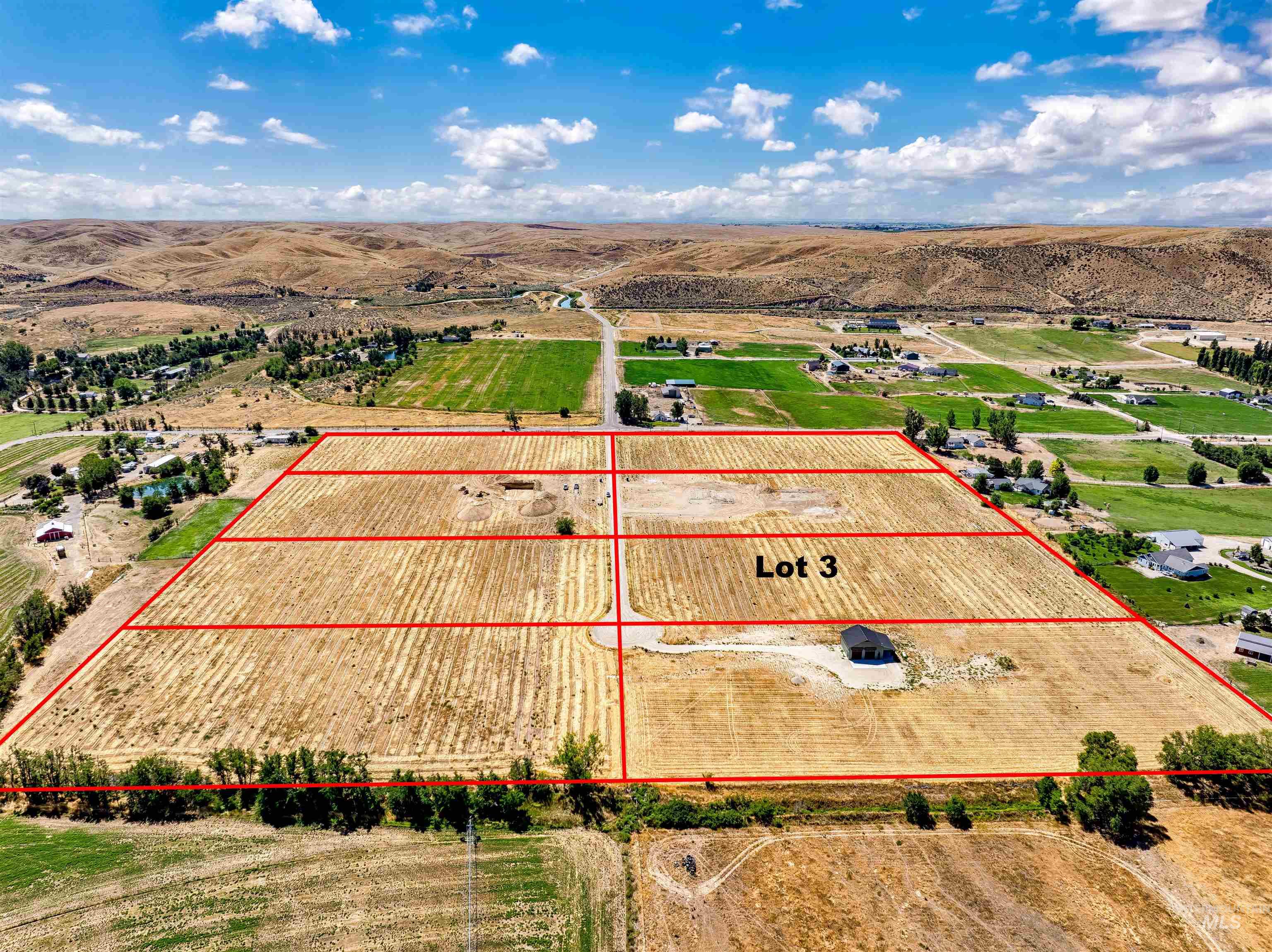 Overview of rural landscape with property boundaries highlighted