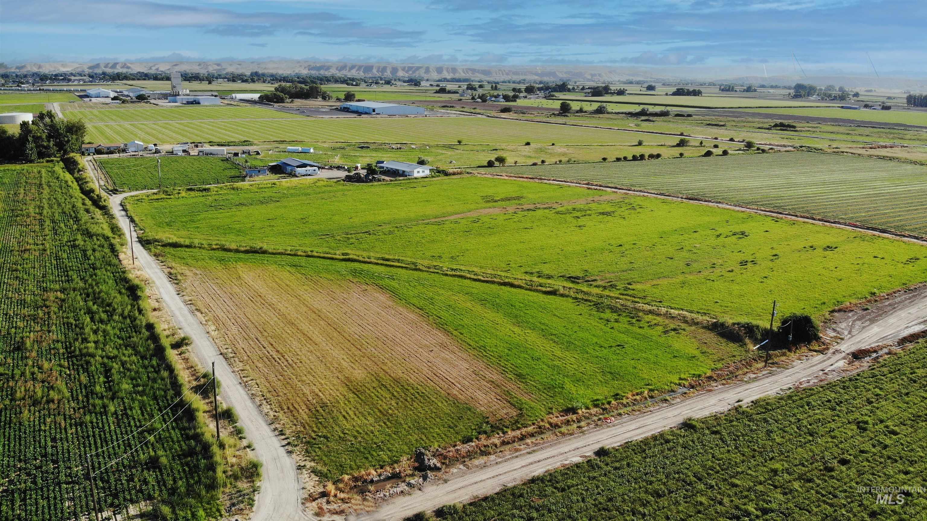 Overview of rural landscape featuring farmland