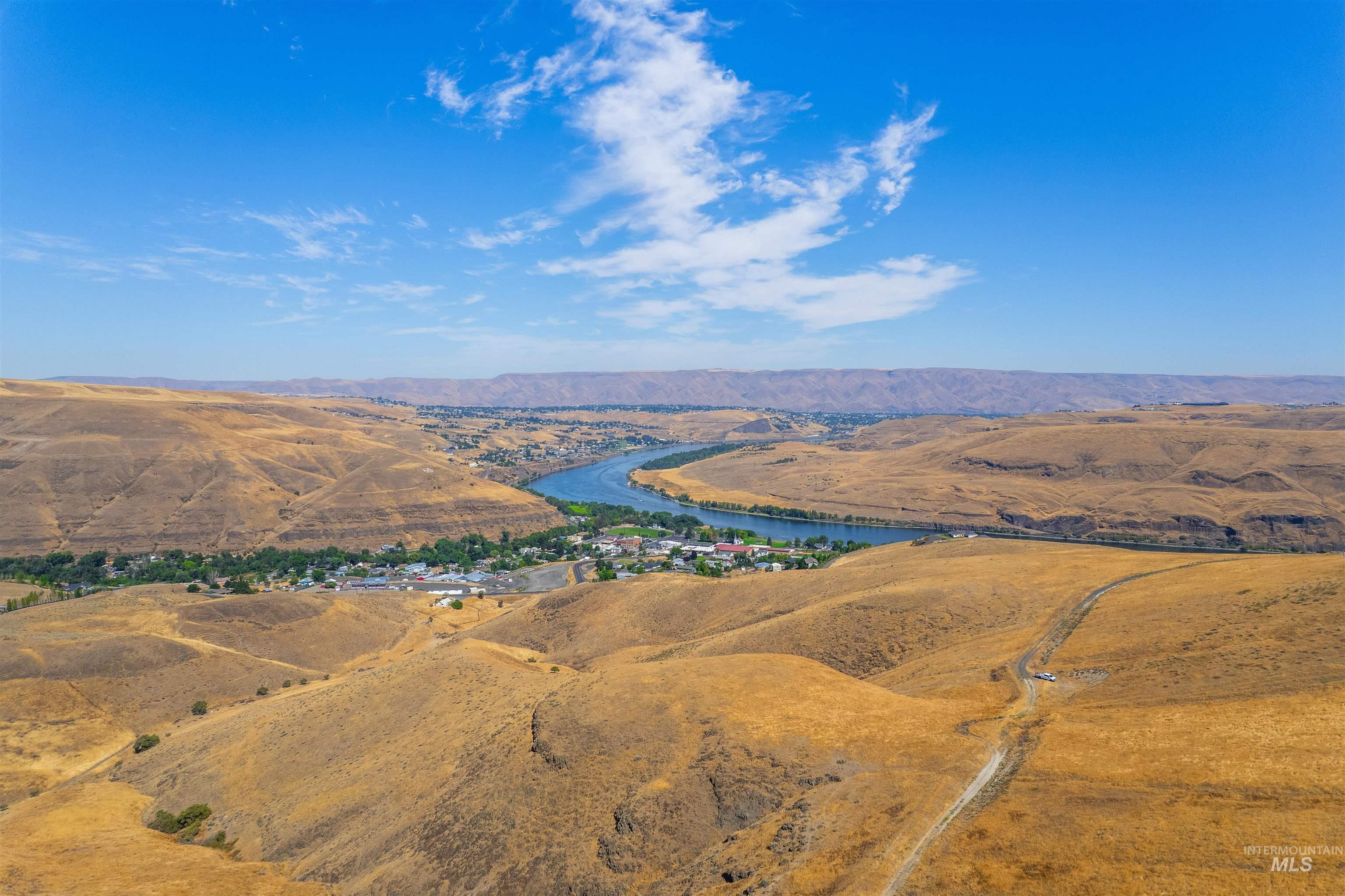 Aerial view of a water and mountain view