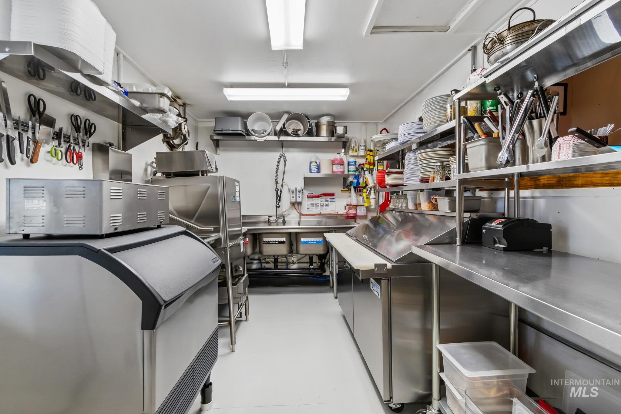 Kitchen with stainless steel countertops