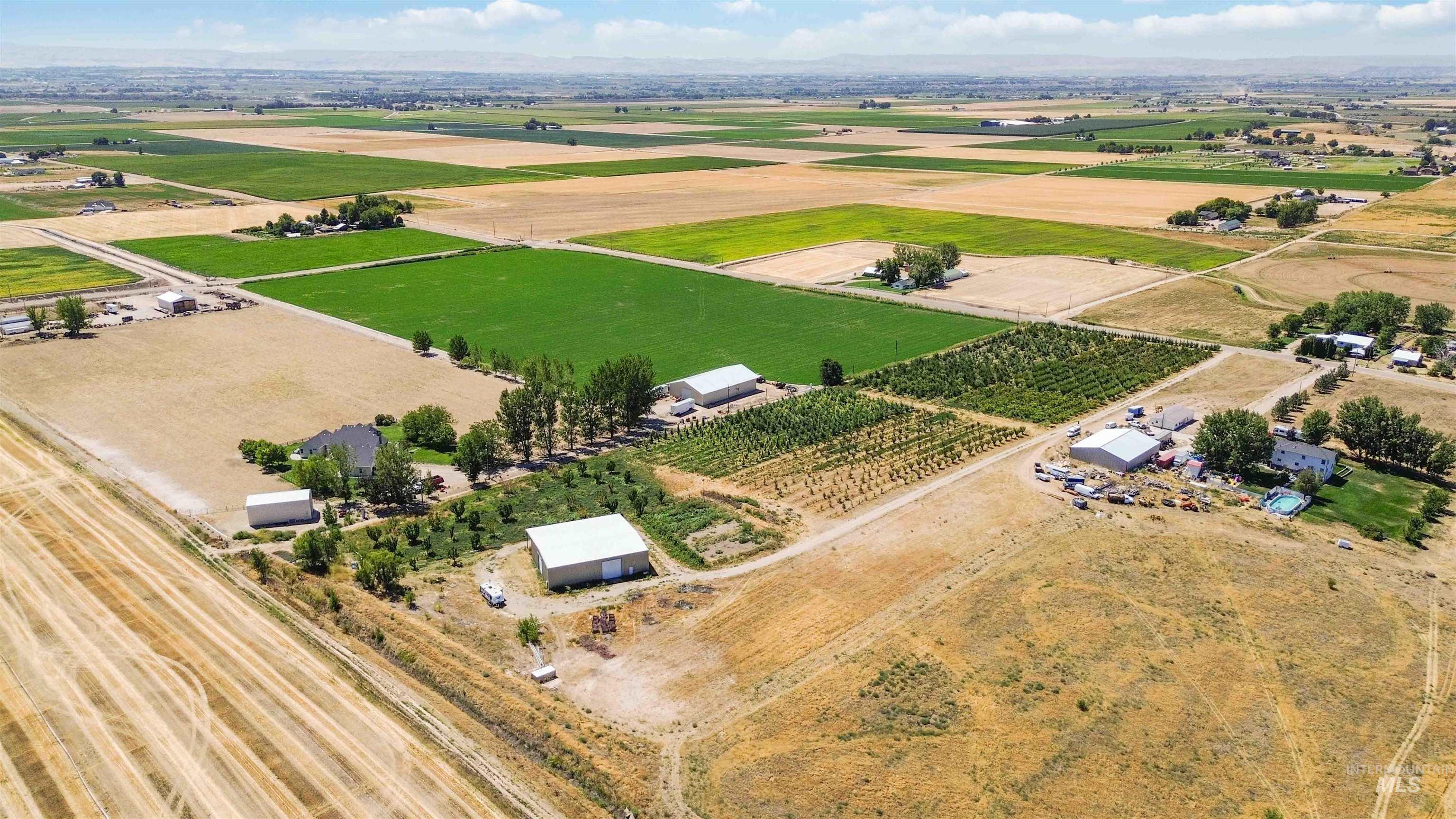 Overview of rural landscape featuring farmland