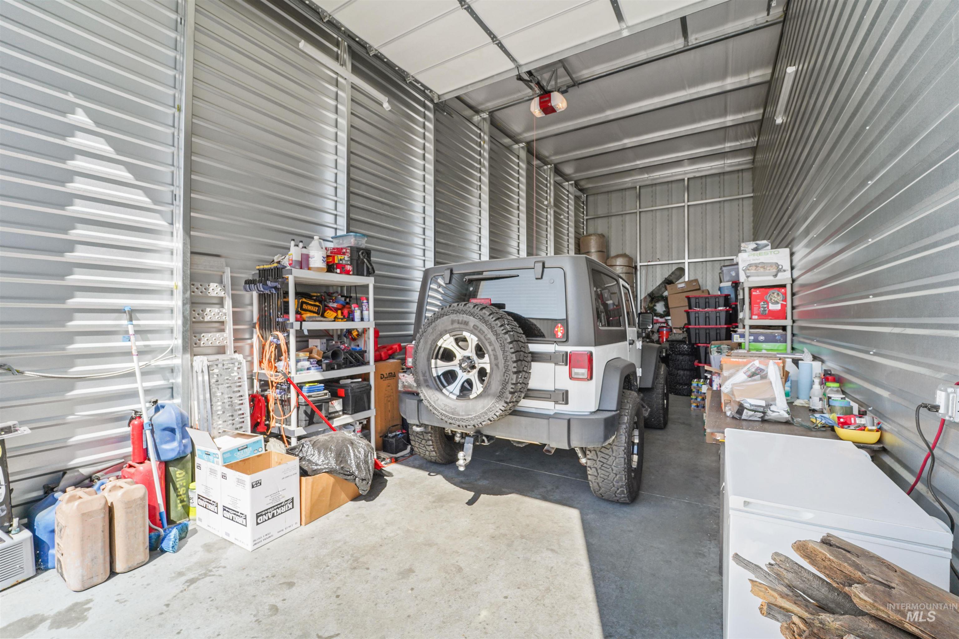 Garage with metal wall