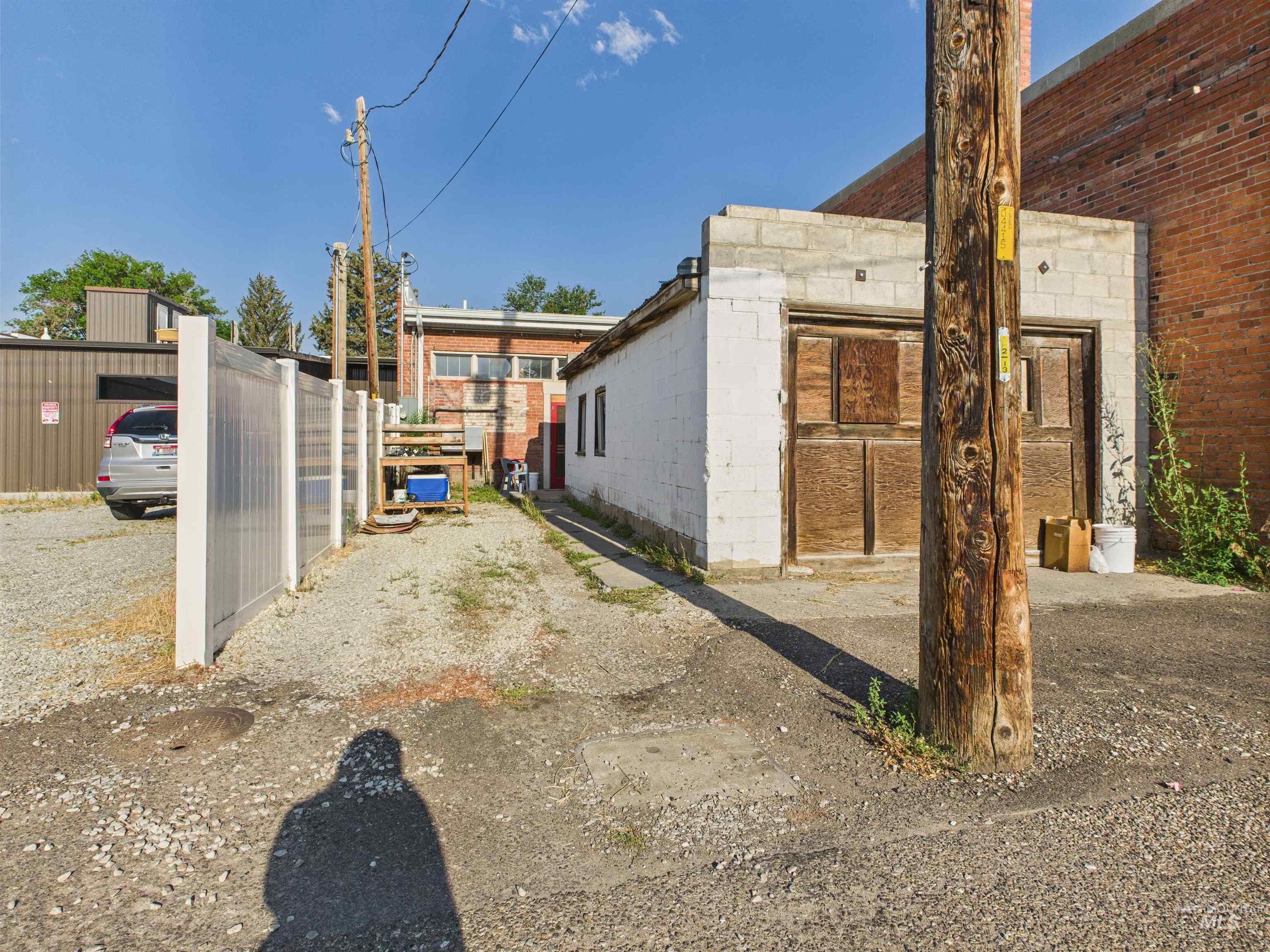 View of home's exterior with concrete block siding