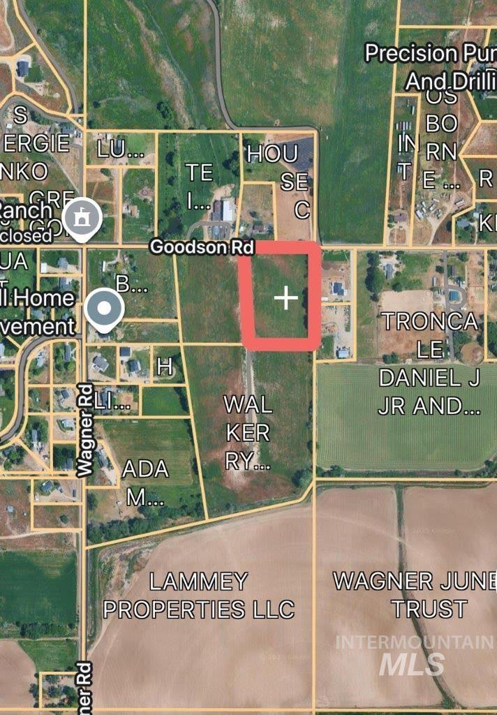 Aerial overview of property's location featuring property parcel outlined