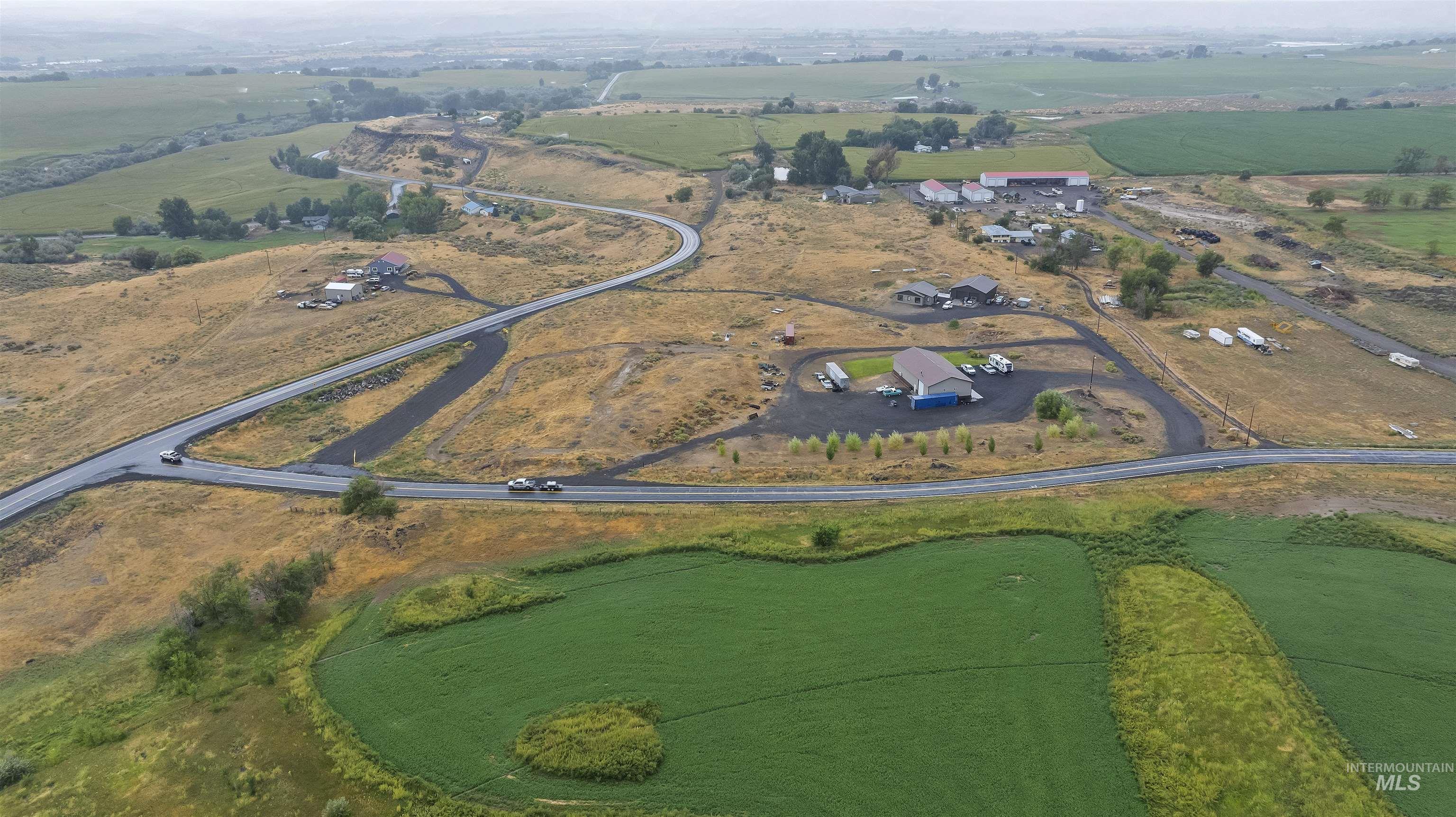 Aerial overview of property's location featuring rural landscape
