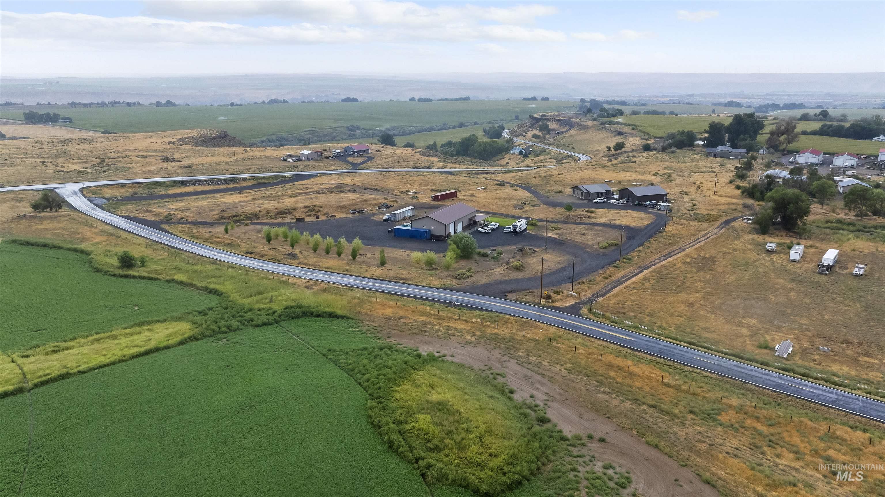 Aerial overview of property's location with rural landscape