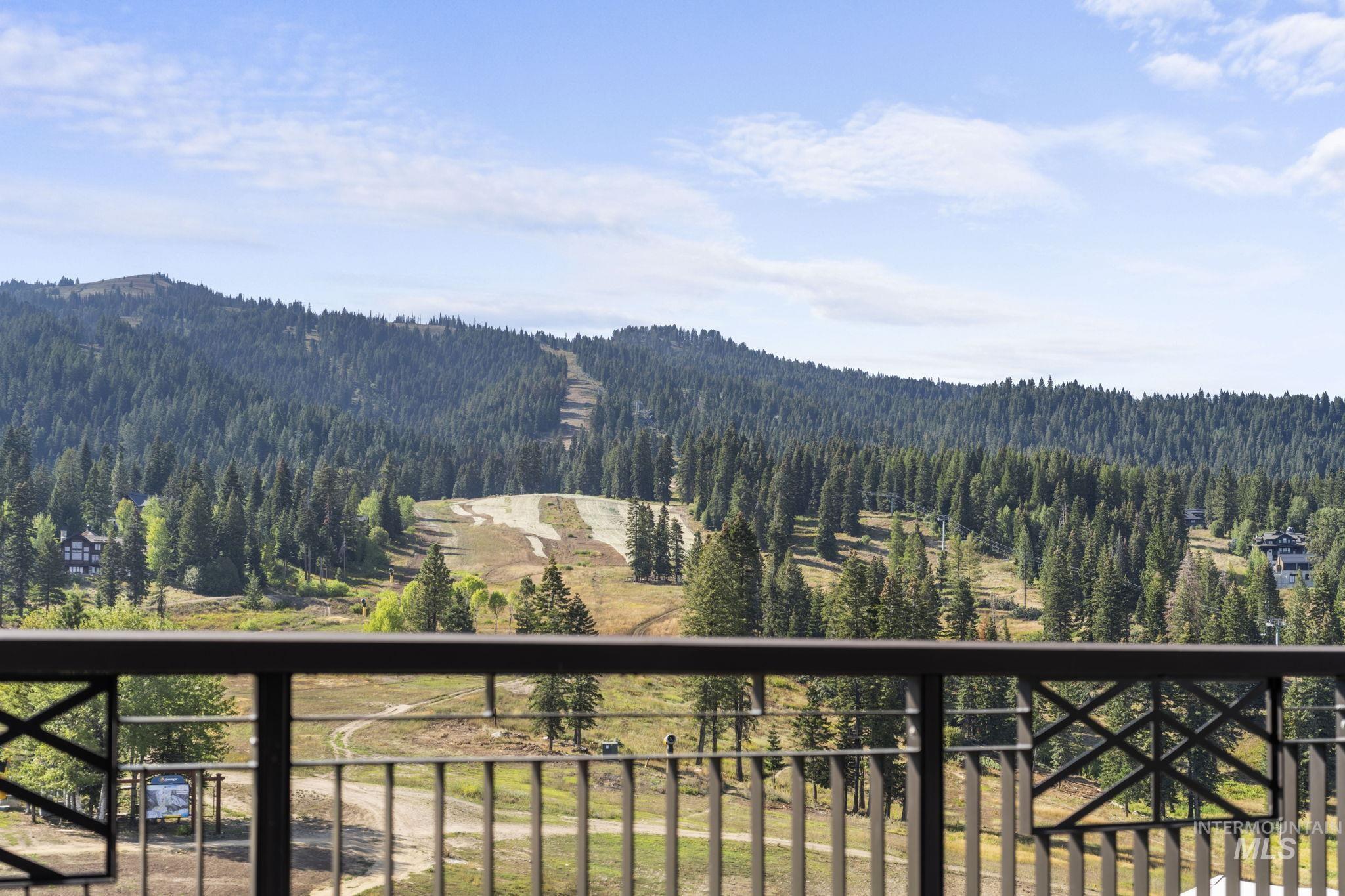 View of mountain backdrop featuring a heavily wooded area