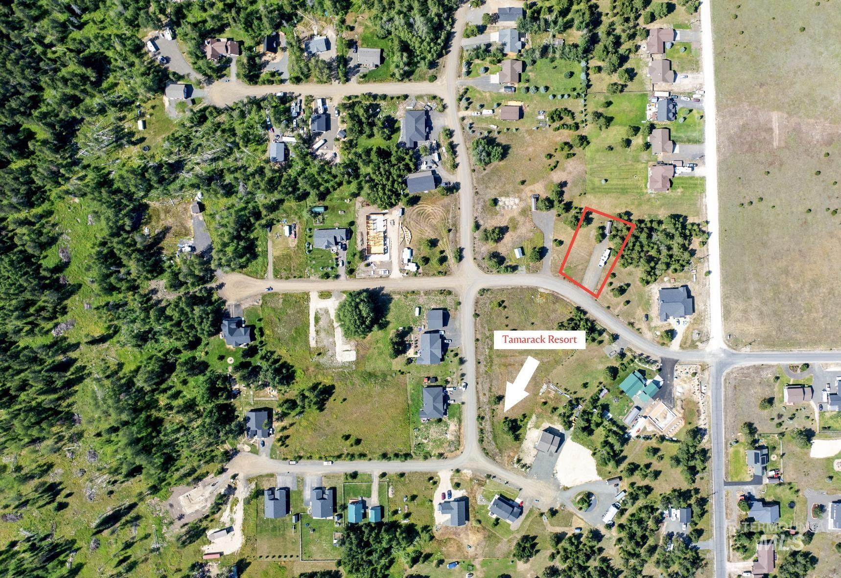 Aerial overview of property's location with property boundaries highlighted