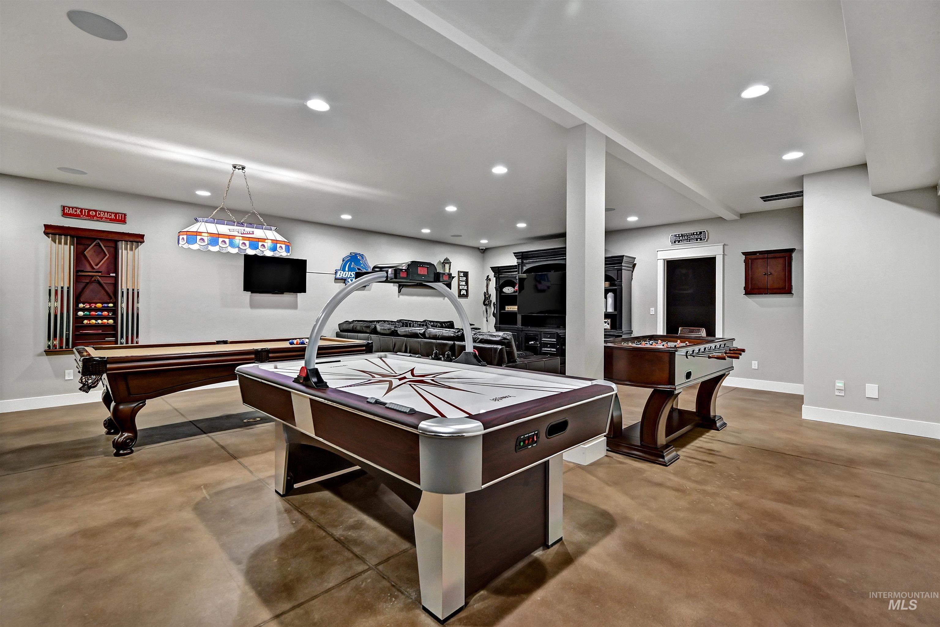 Playroom featuring concrete floors, recessed lighting, and billiards table