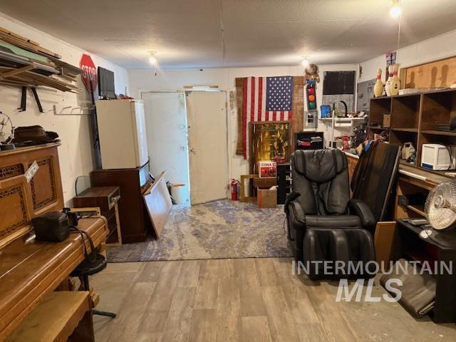 Living area with wood finished floors