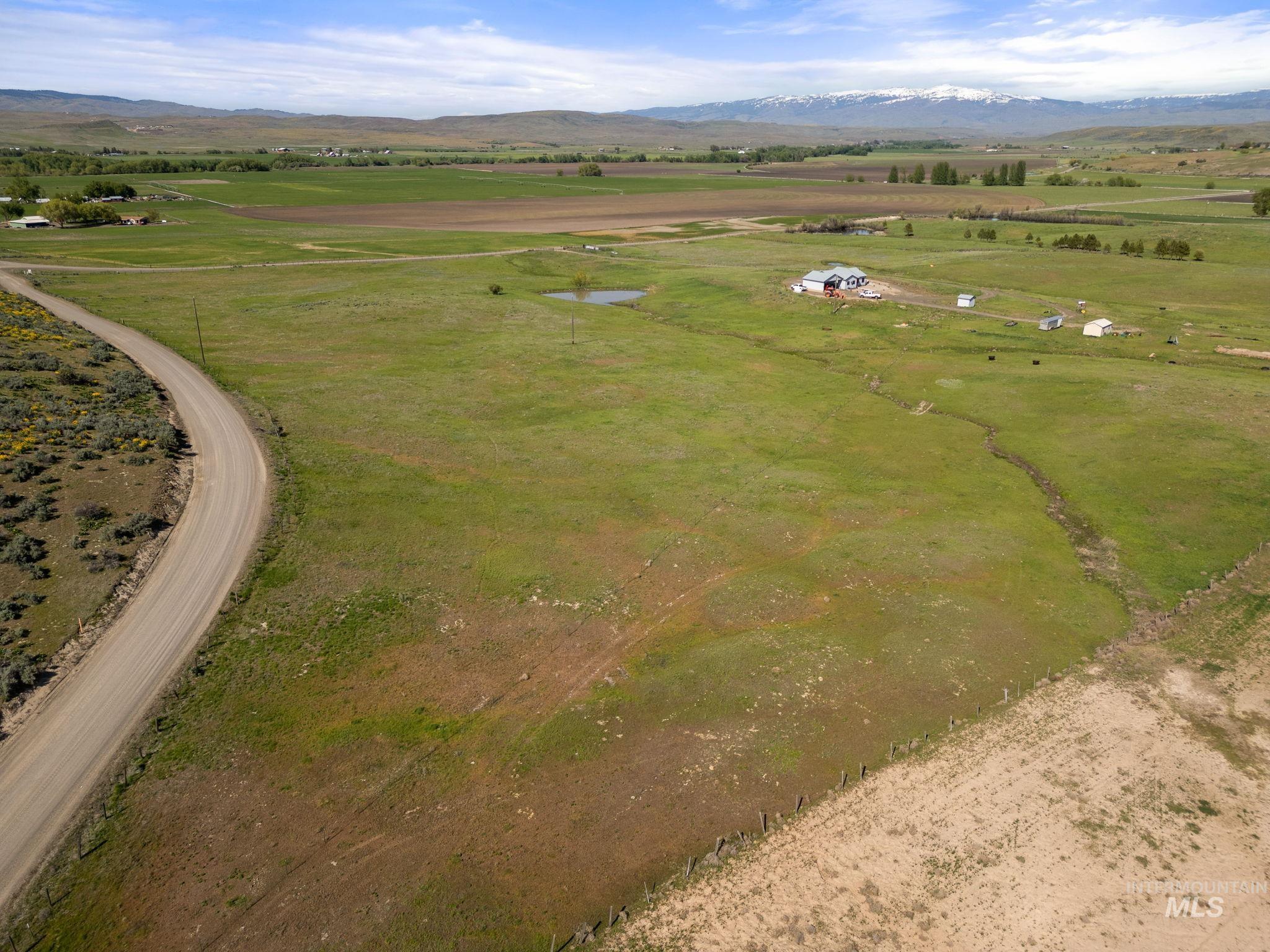 Overview of rural landscape featuring mountains