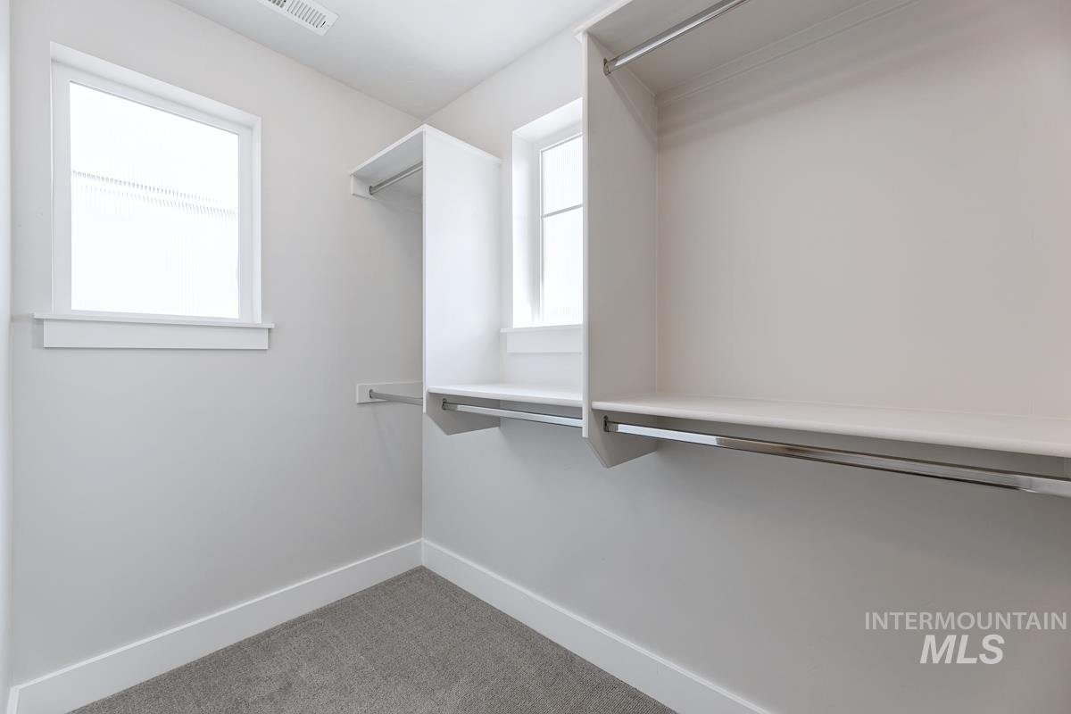 Walk in closet with light carpet