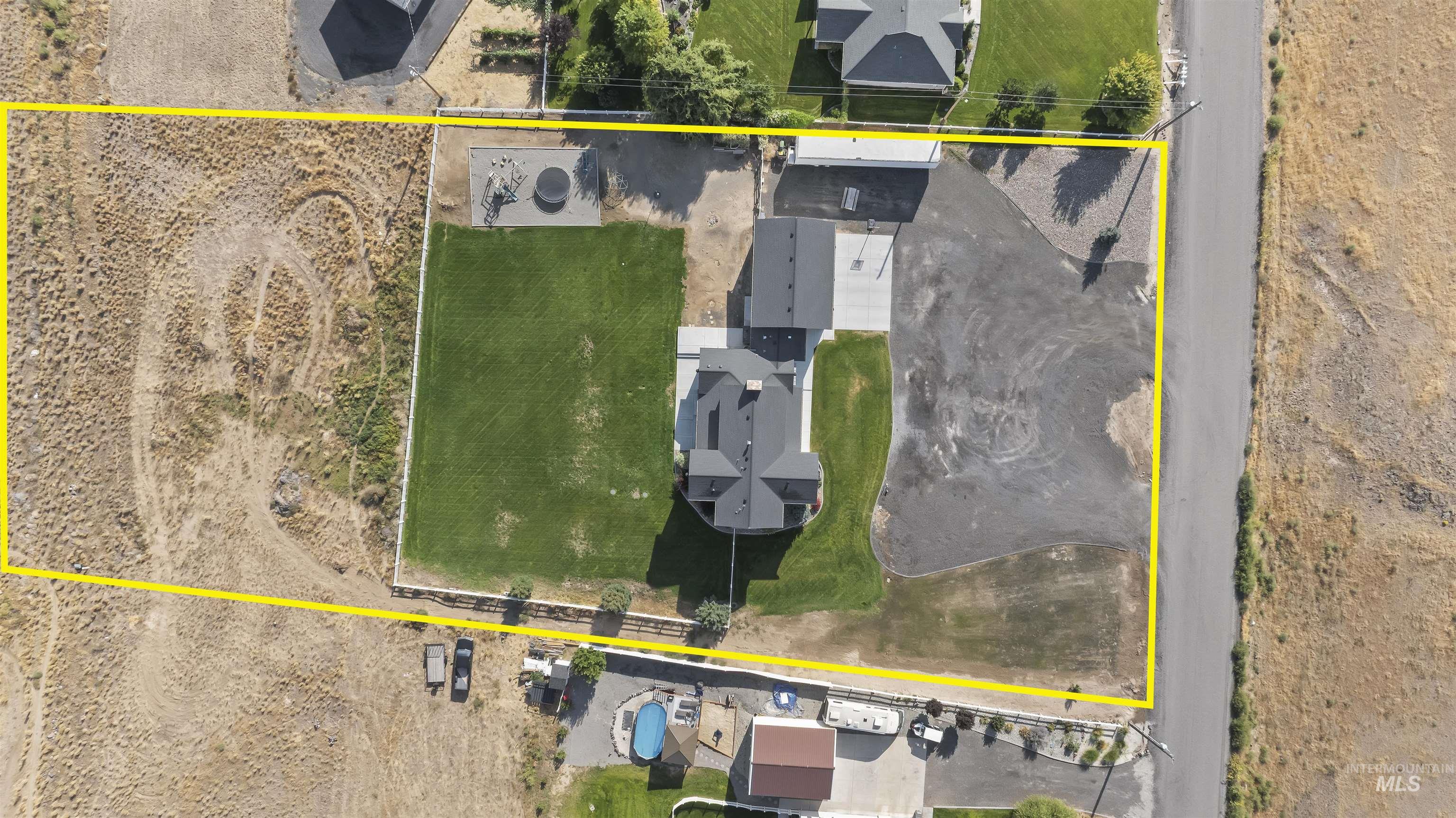 Aerial view of property's location with property parcel outlined