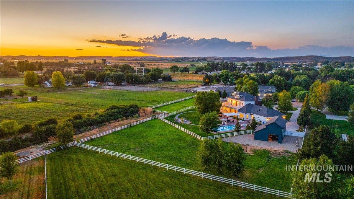 Aerial view at dusk of a view of rural / pastoral area