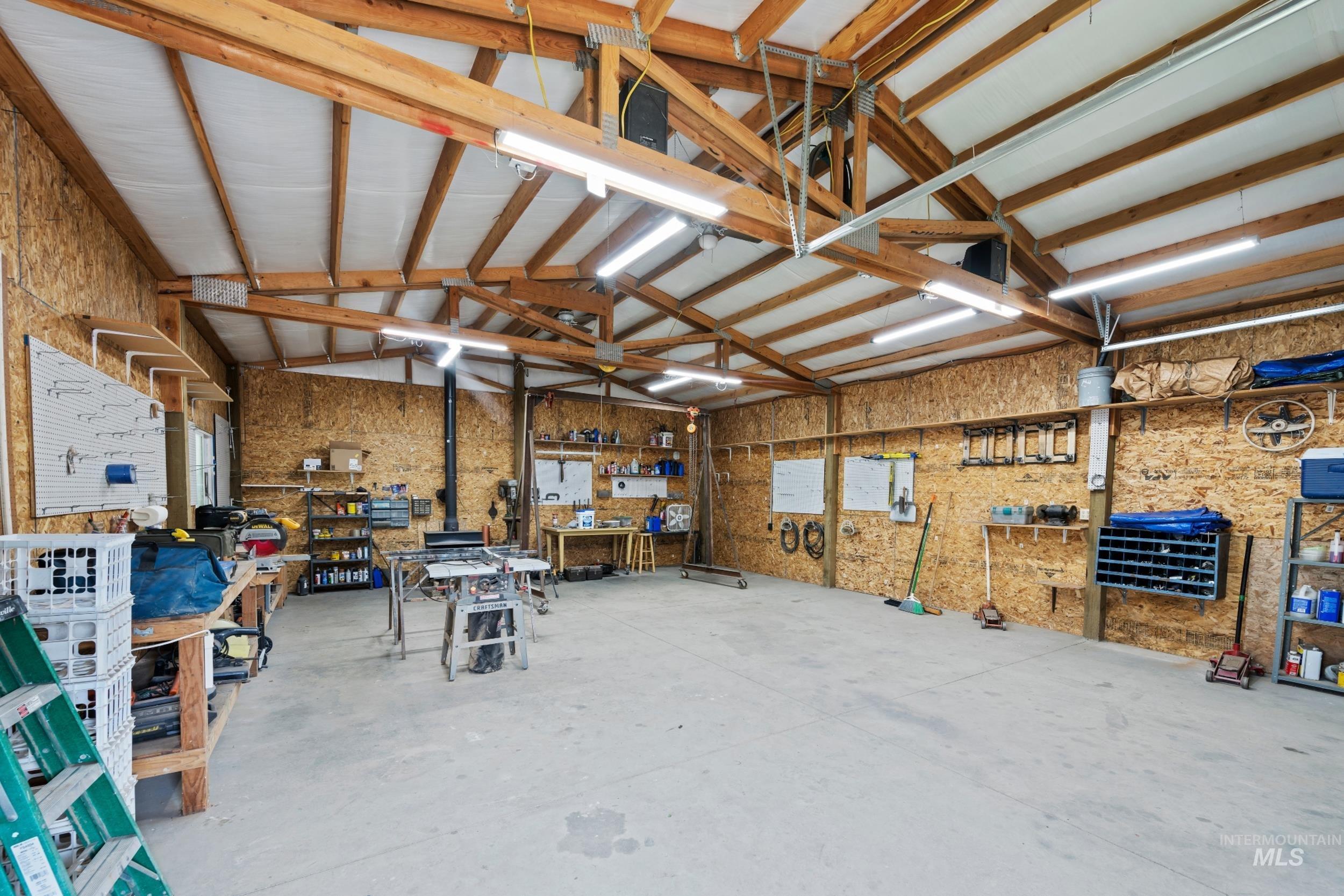 Garage with a workshop area