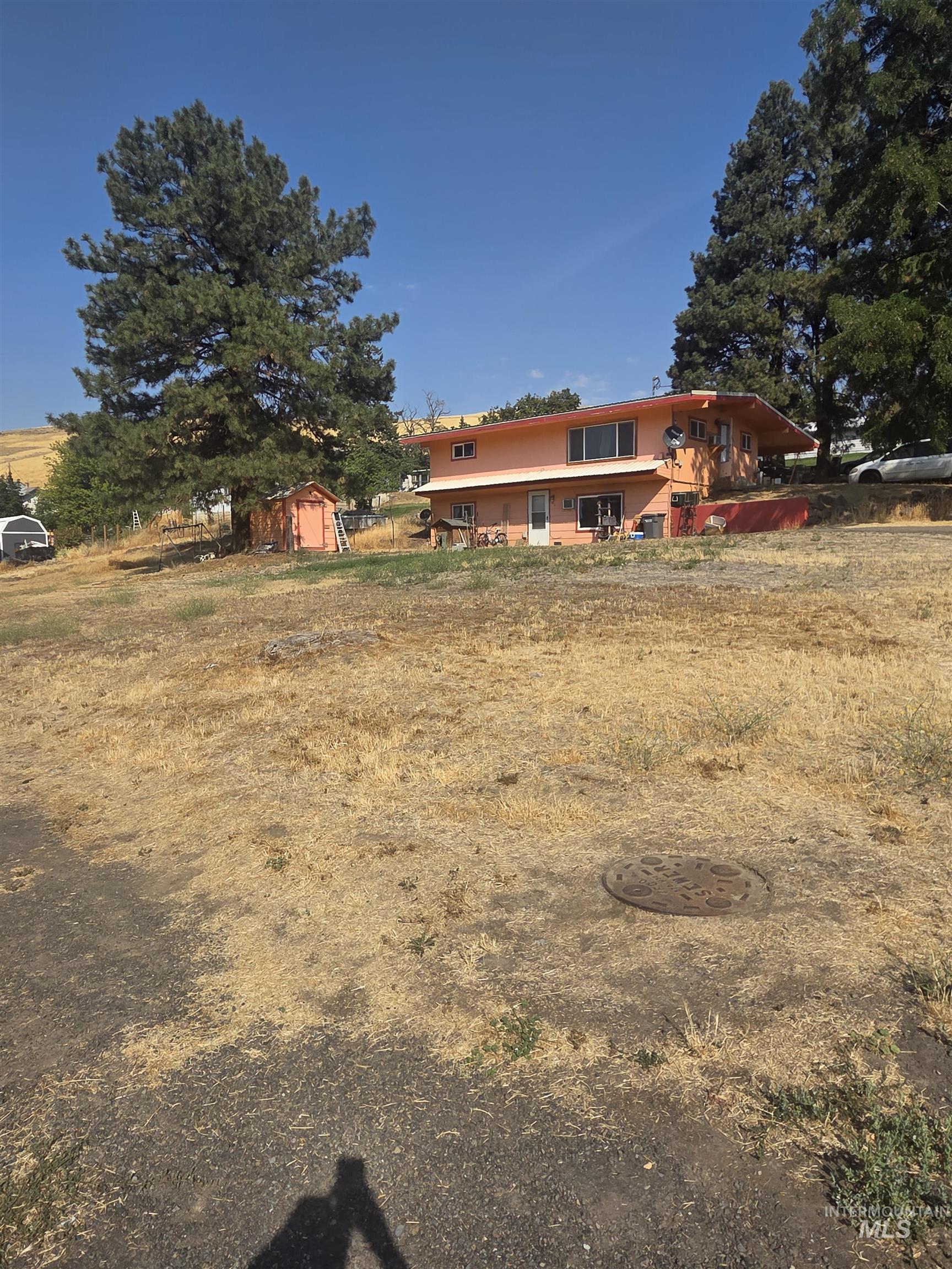 View of yard featuring a storage shed