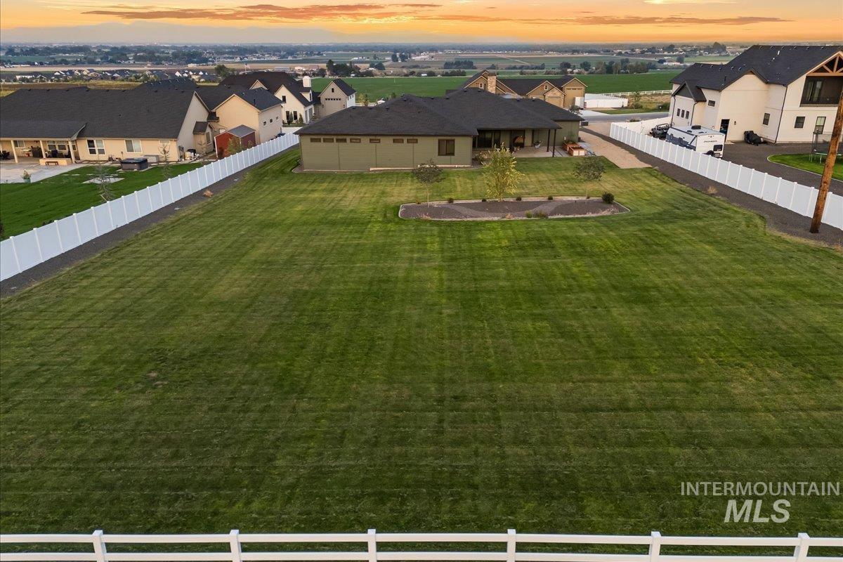 Aerial view at dusk of a residential view