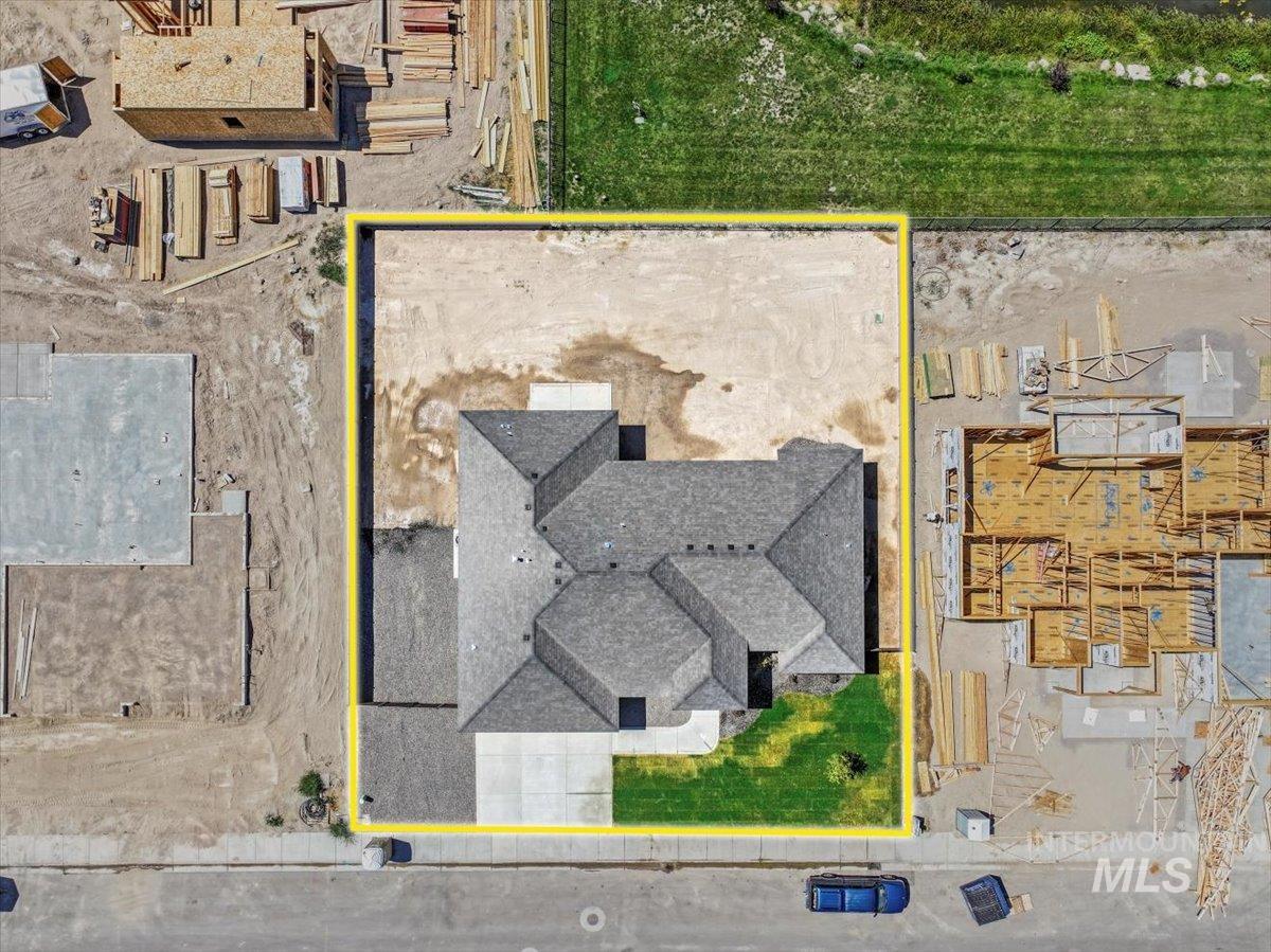 Aerial view of property's location with property parcel outlined