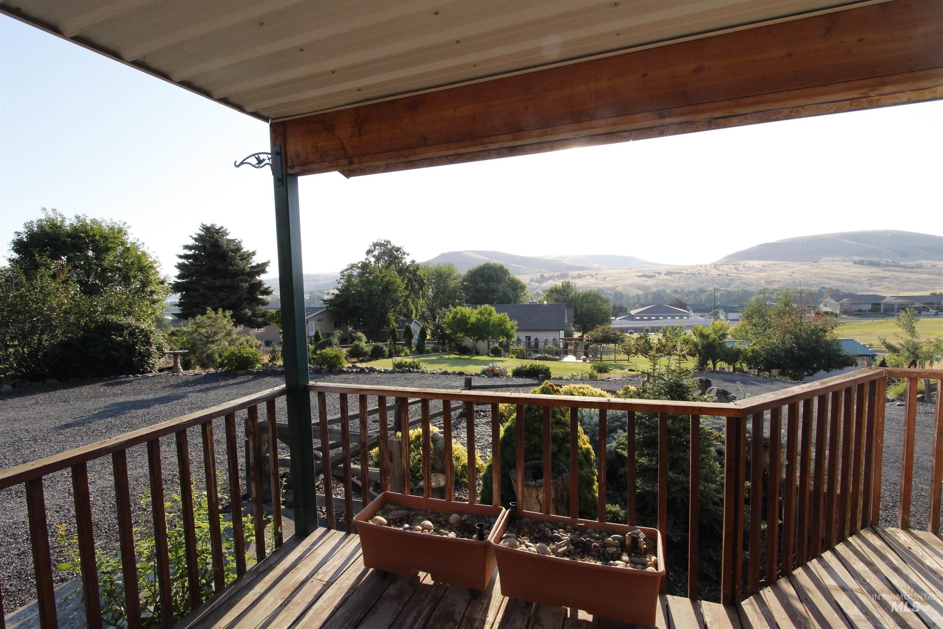 Wooden terrace with a mountain view