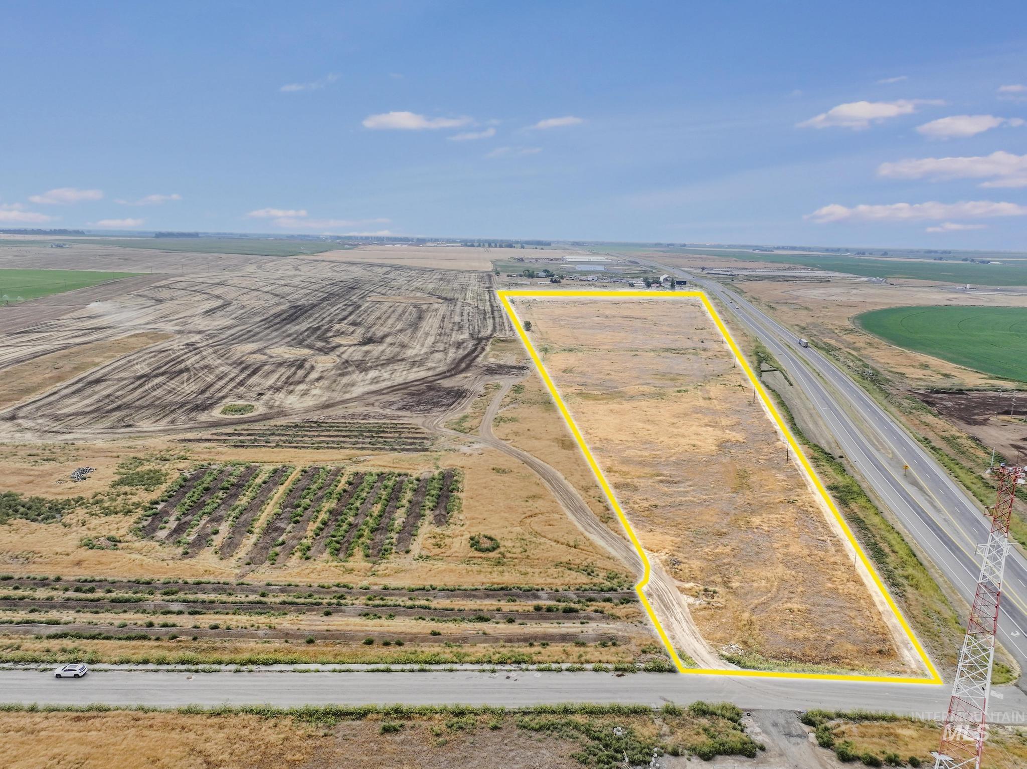Overview of rural landscape featuring property parcel outlined