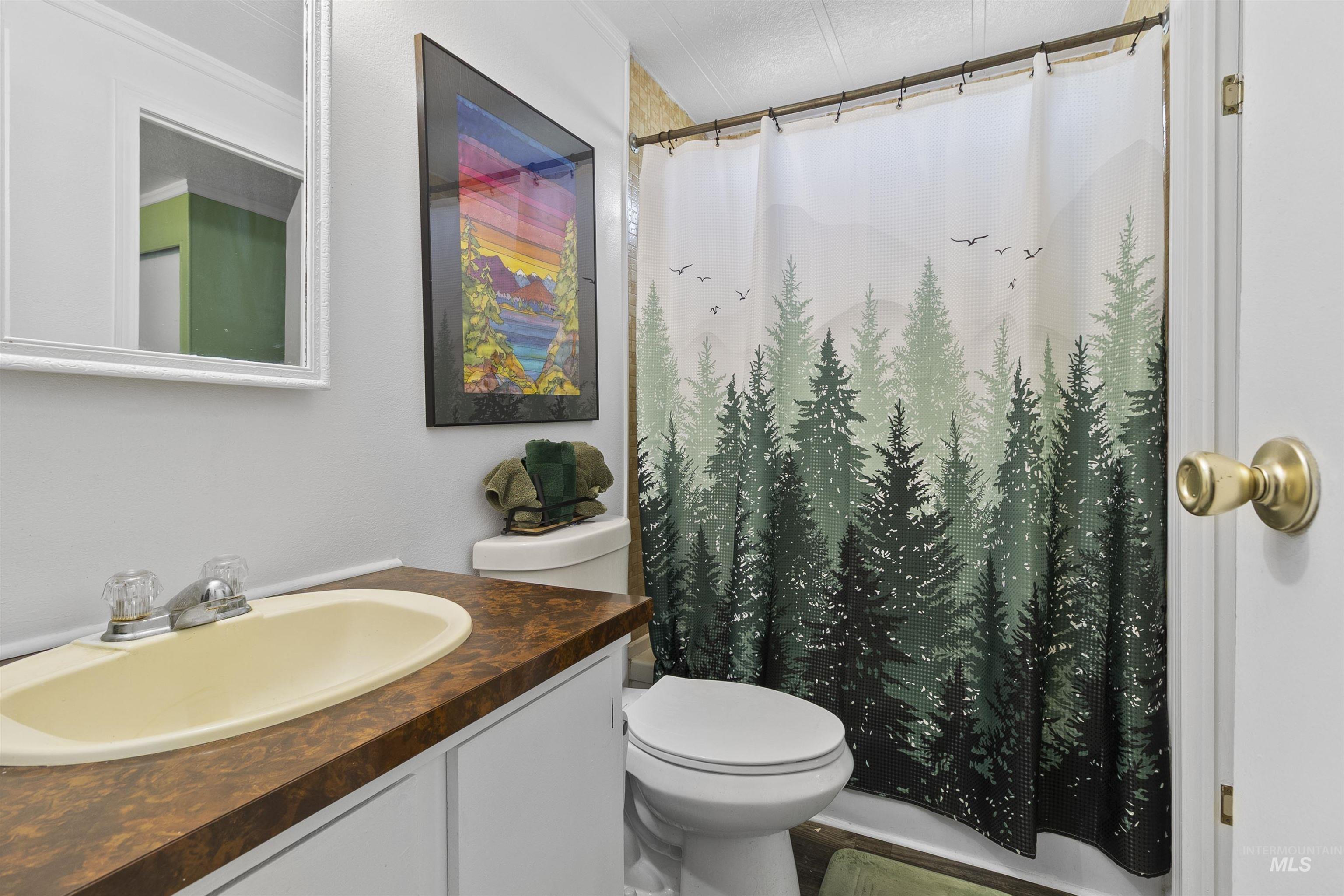 Full bathroom with vanity and toilet