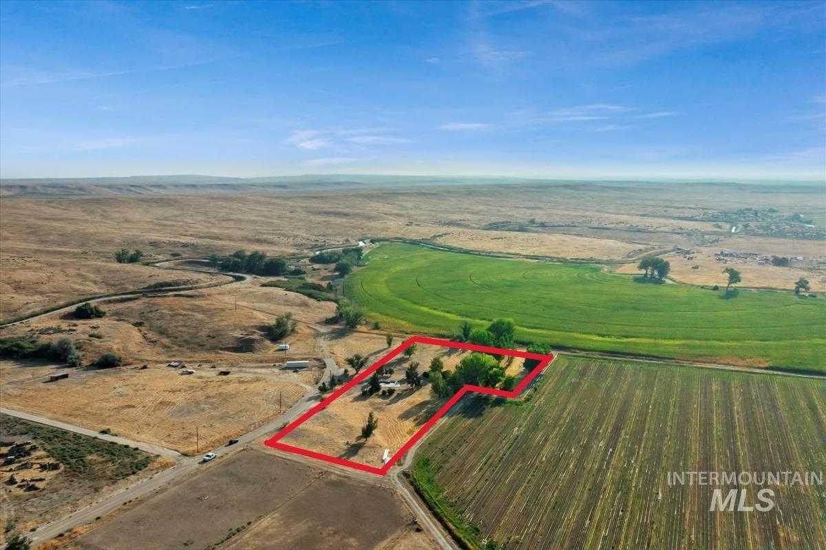 Overview of rural landscape featuring property boundaries highlighted