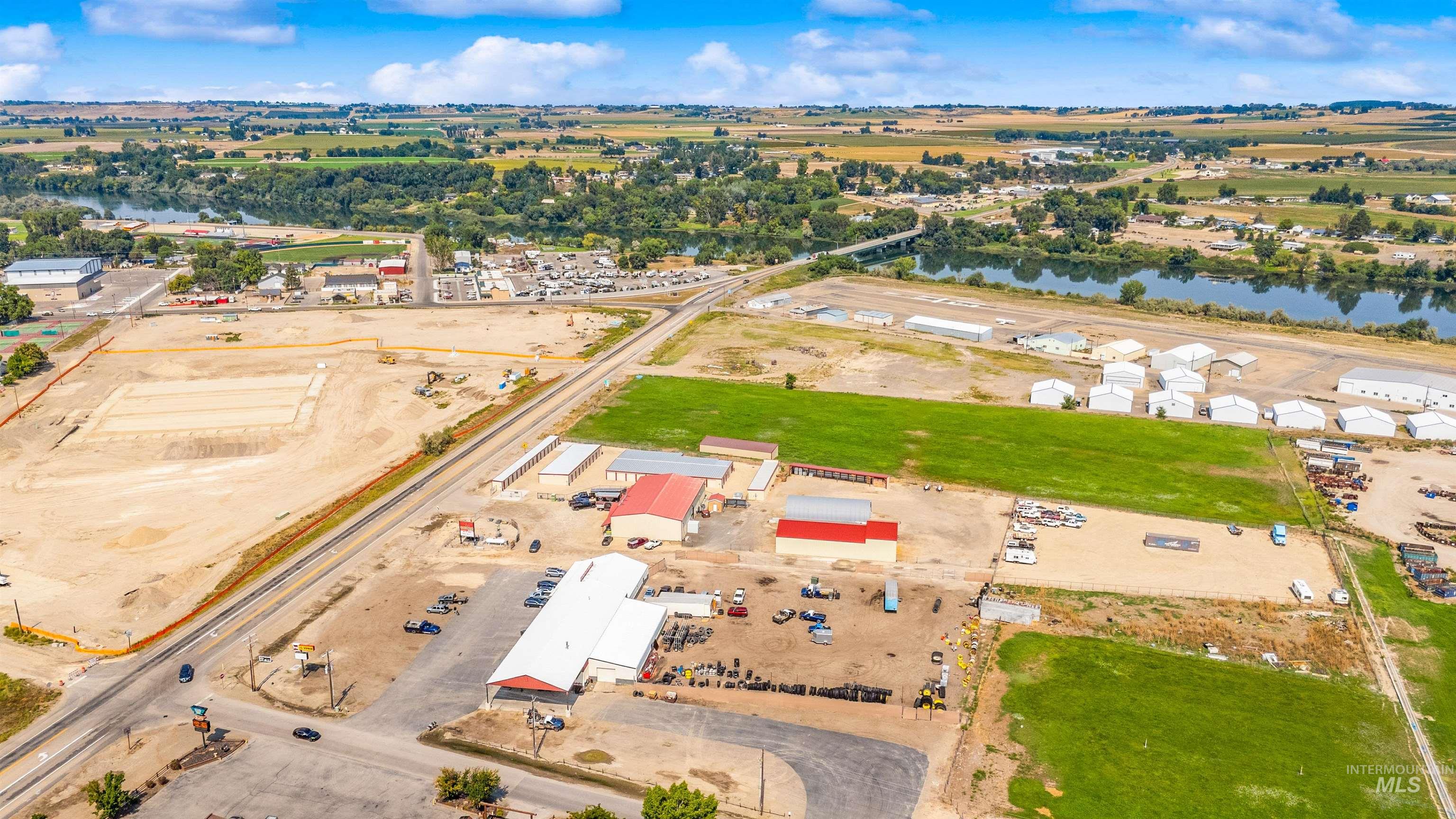 Aerial view of property's location featuring an industrial area