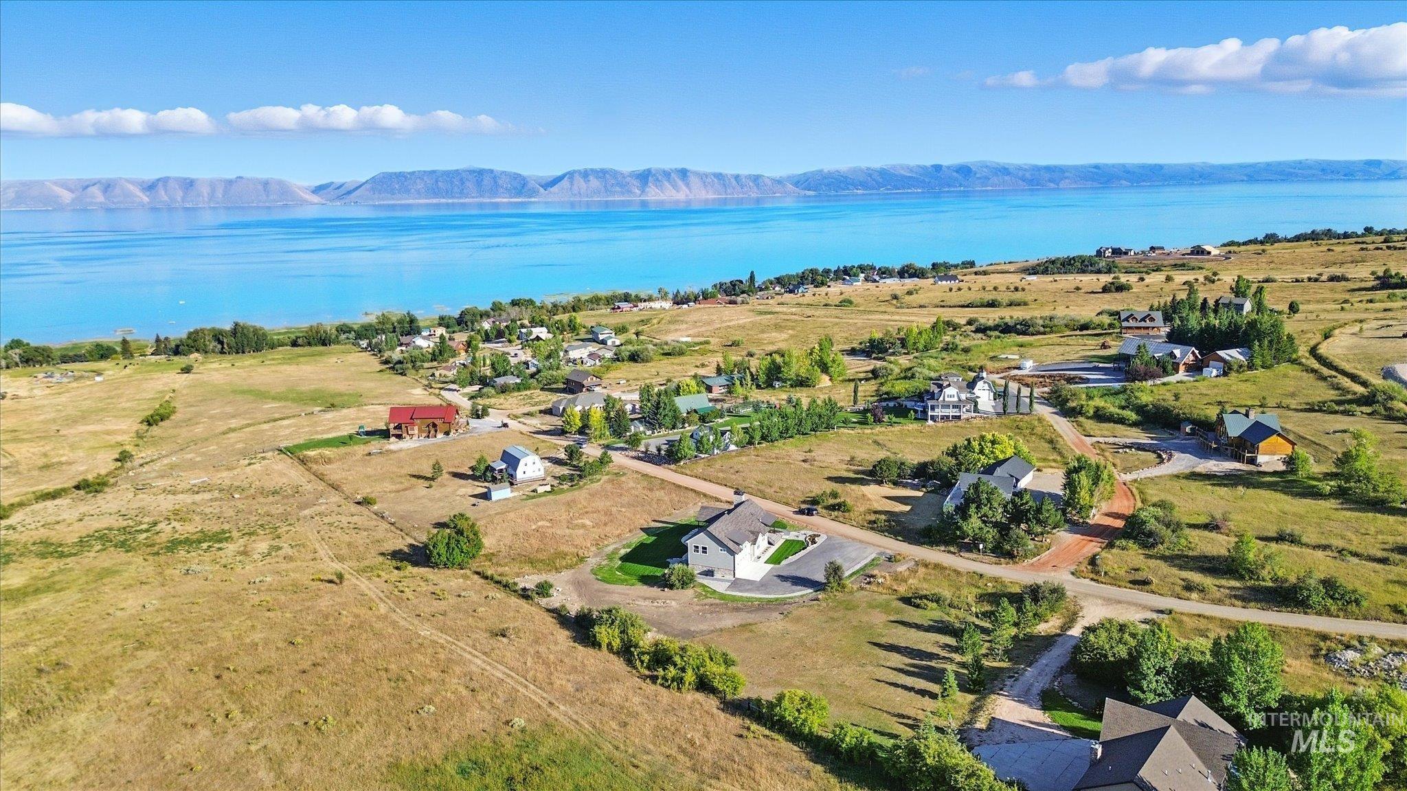 Bird's eye view of a water and mountain view