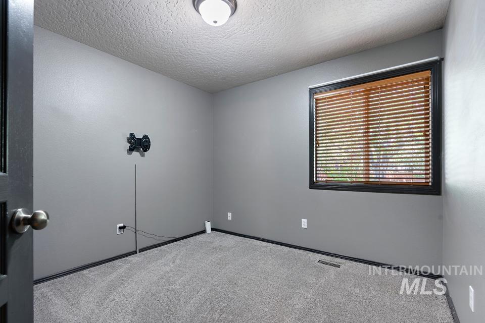 Spare room with carpet and a textured ceiling