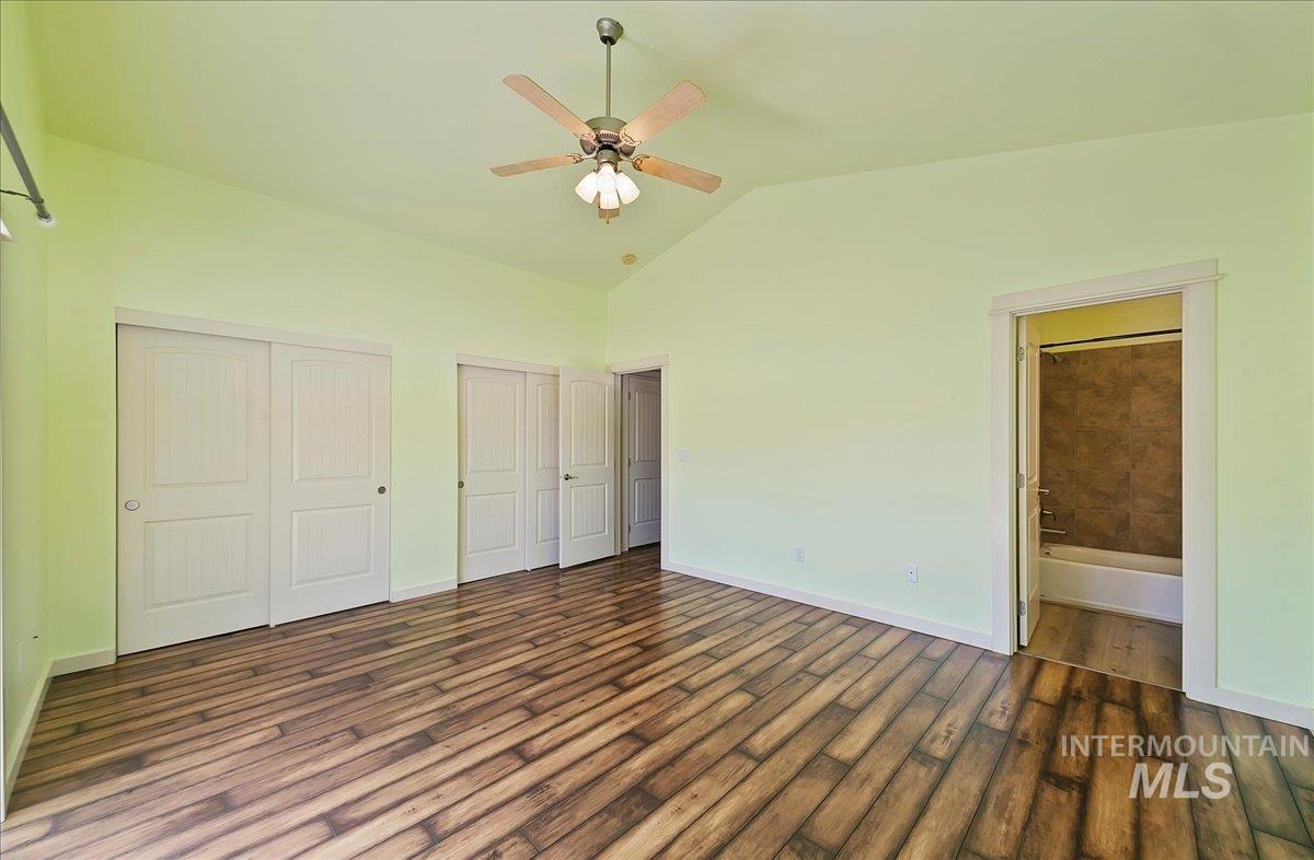 Primary Suite is 16x13 has Vaulted Ceiling, Two Spacious Closets, Ceiling Fan, Doorway to Master Bathroom!