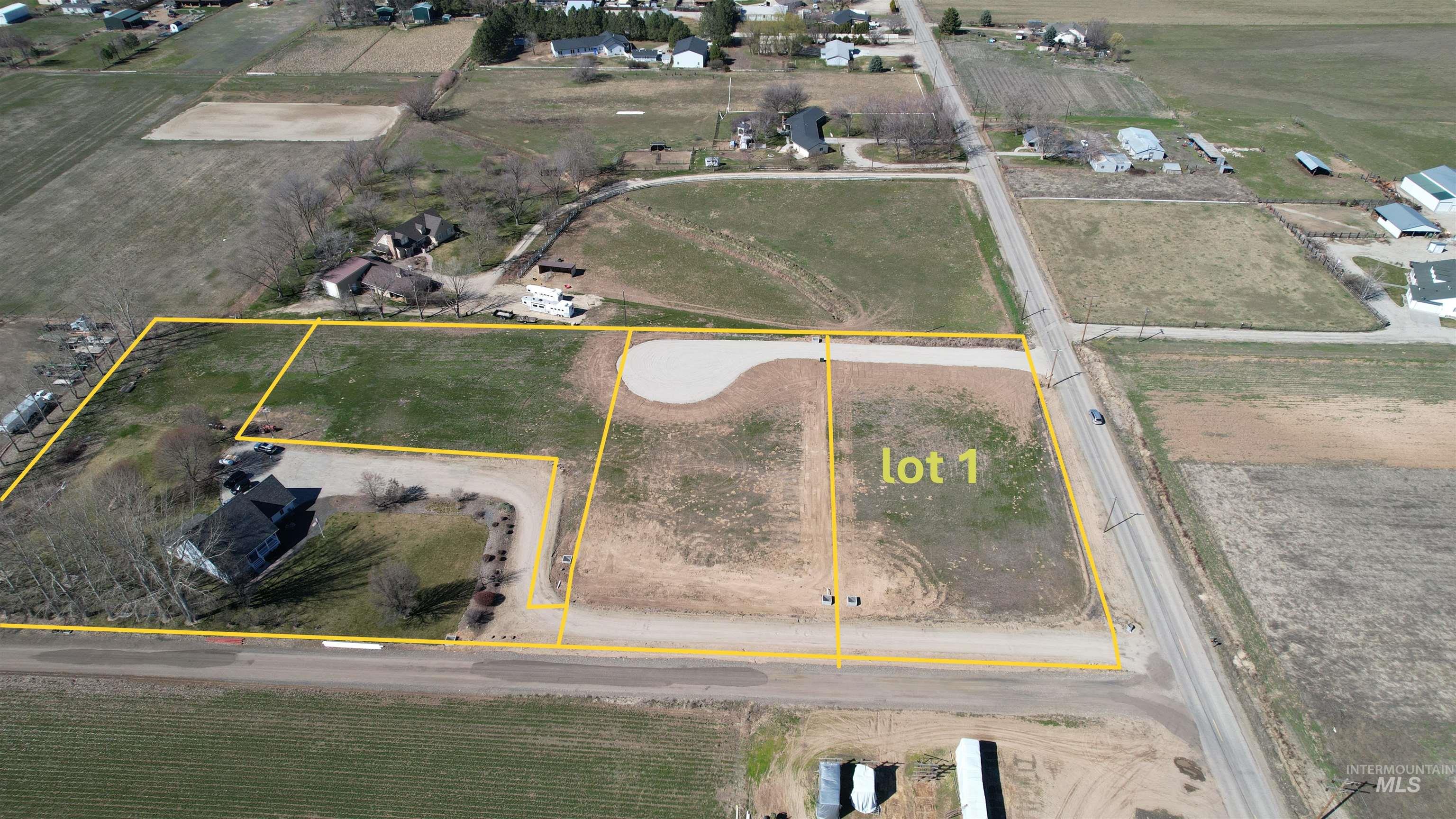 Aerial map of property and surrounding area with property parcel outlined