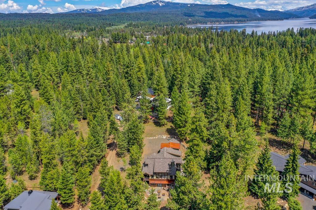 Bird's eye view of mountains and a heavily wooded area