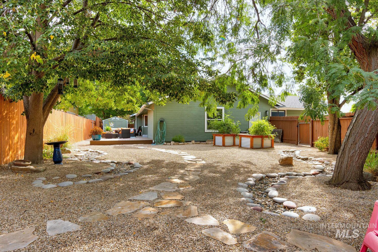 Rear view of house with a fenced backyard and a patio area