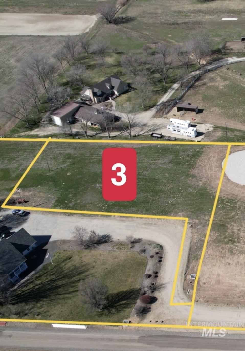 Aerial overview of property's location featuring property parcel outlined
