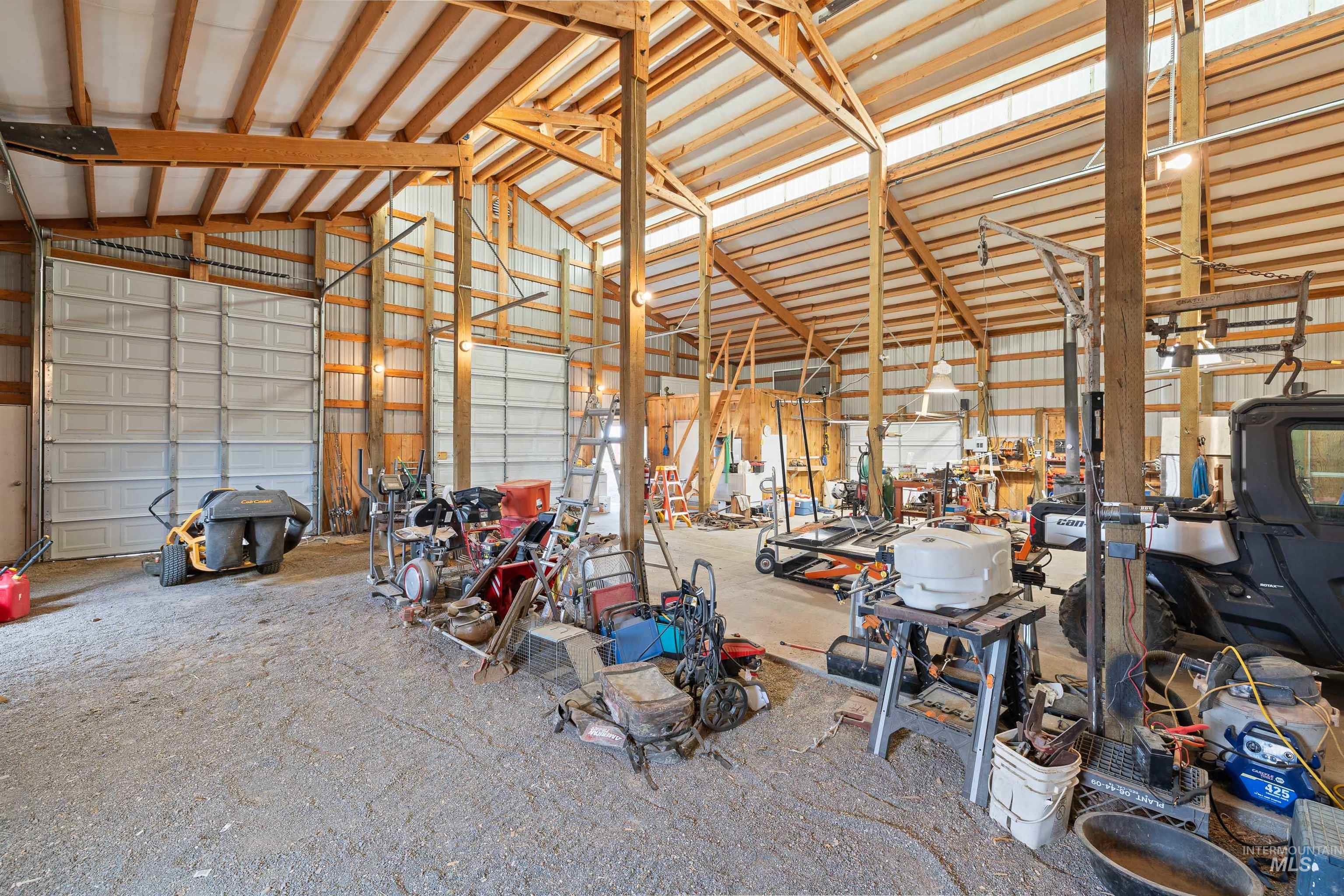 Garage featuring metal wall