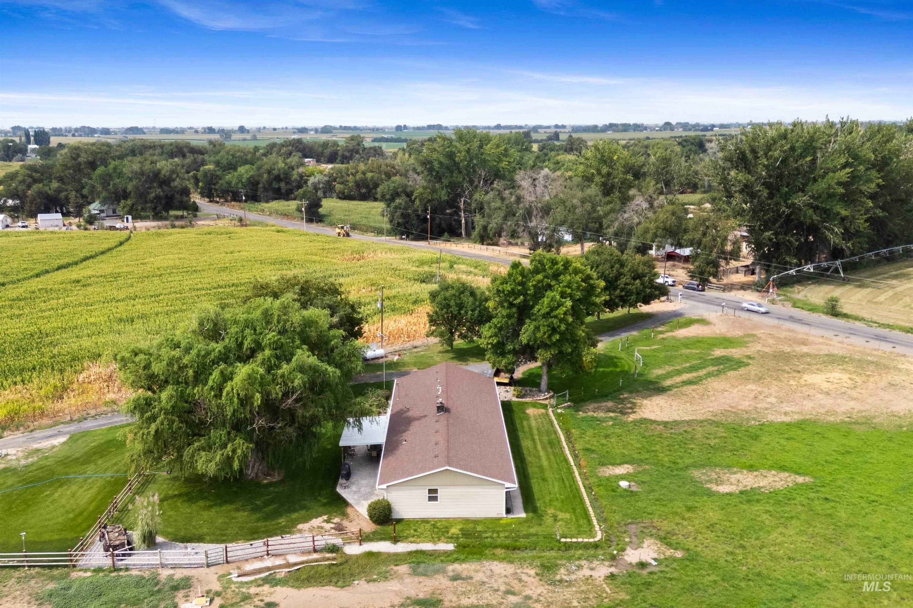 Overview of rural landscape featuring agricultural land