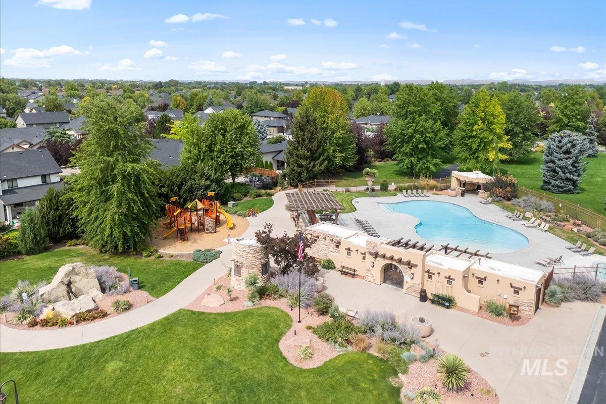 Drone / aerial view of a pool area