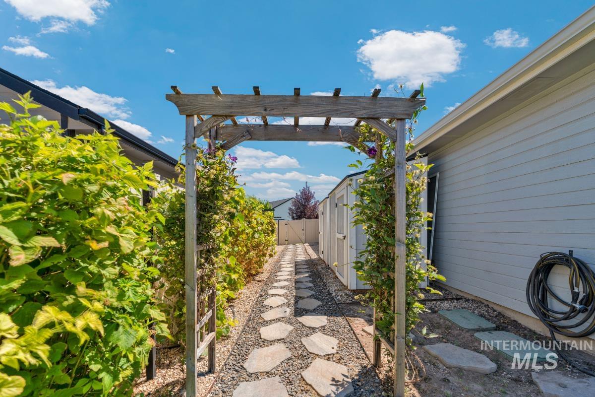 View of yard with a pergola