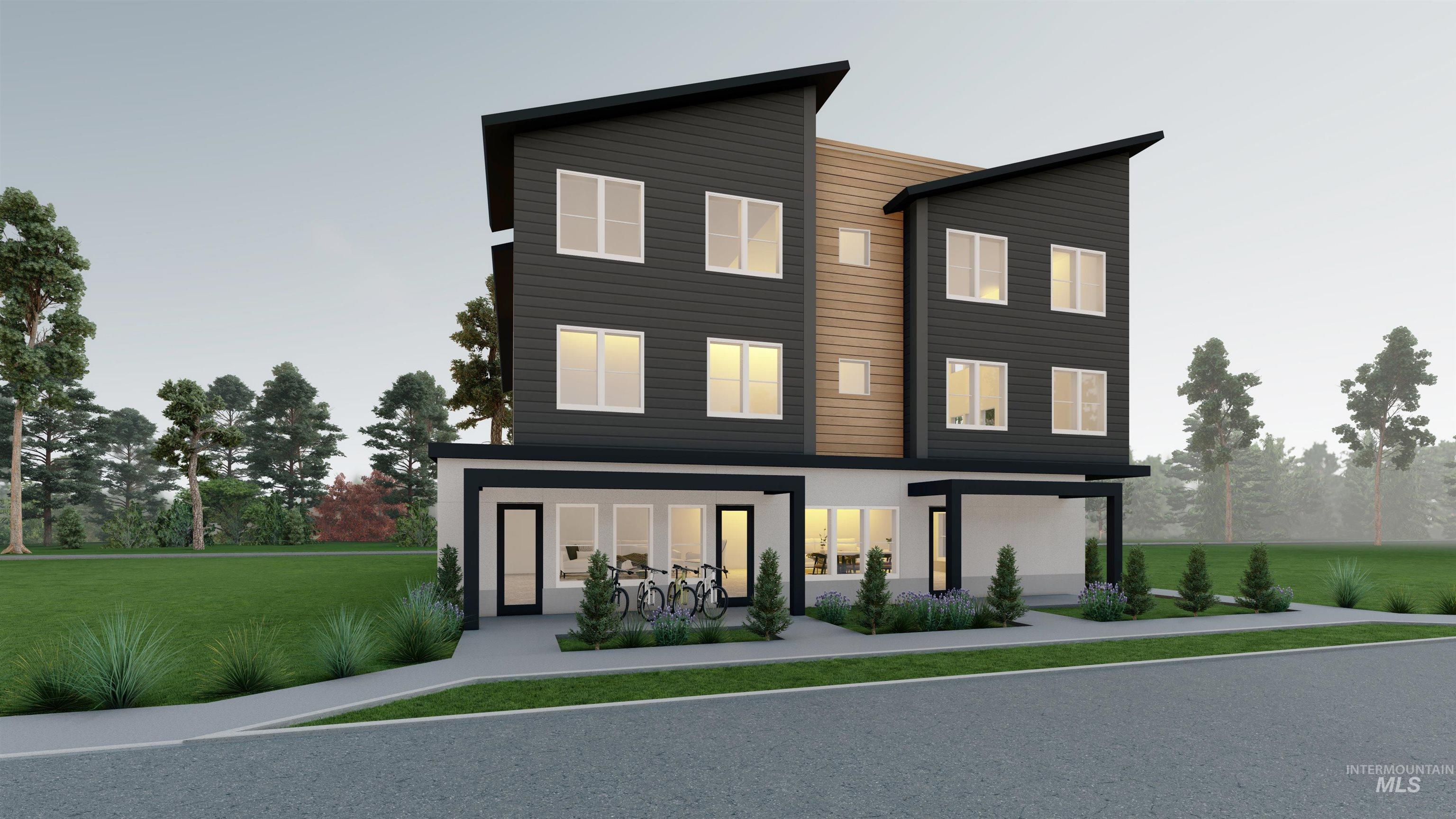 Contemporary house featuring a front yard