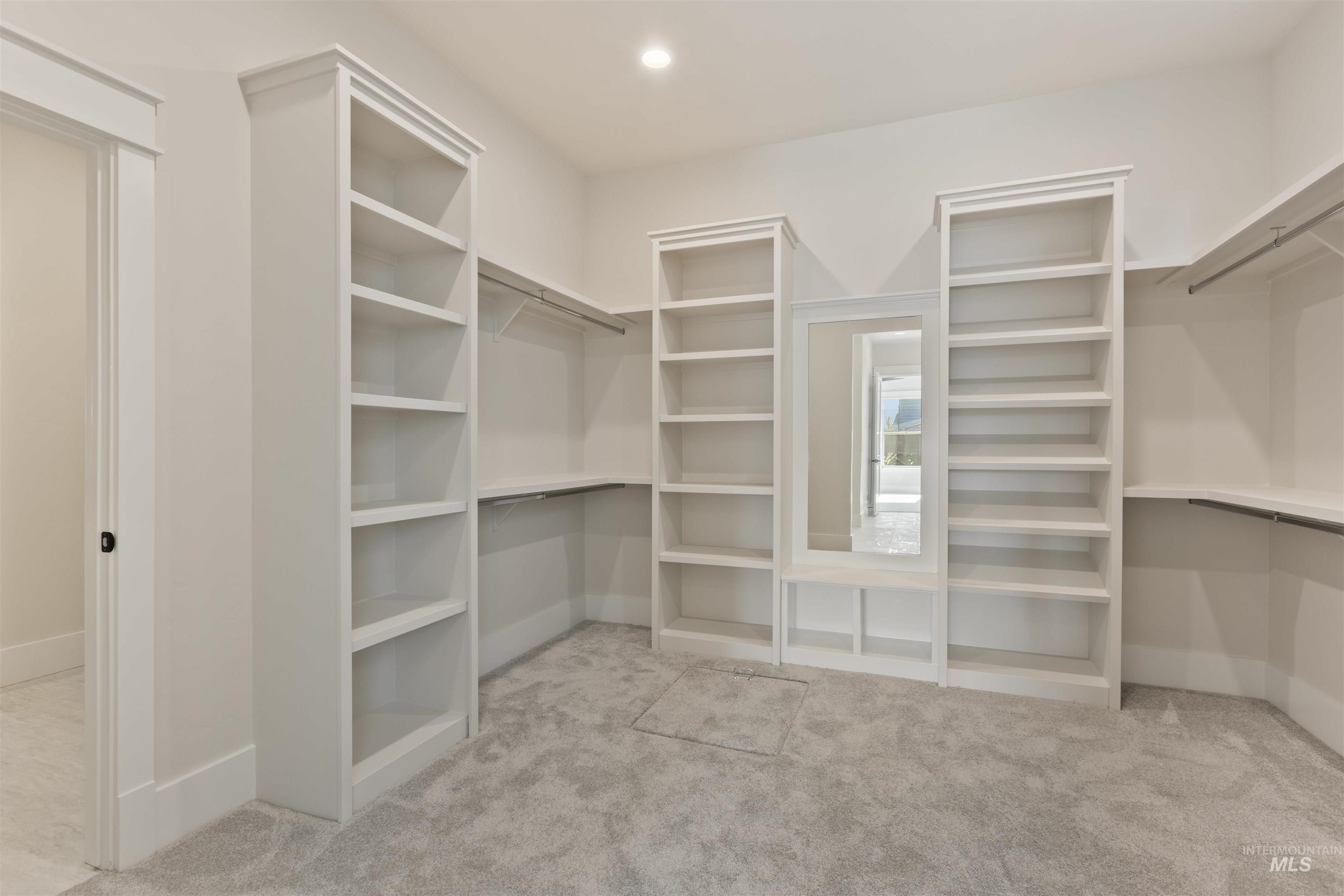 Spacious closet with carpet floors