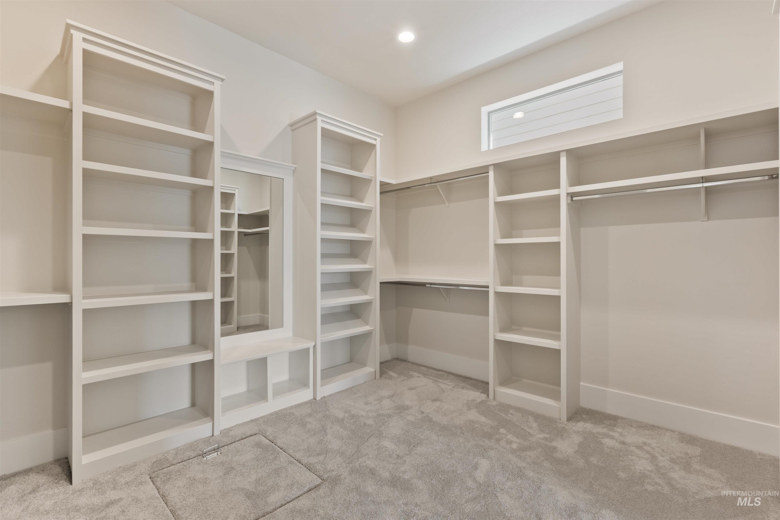 Walk in closet with carpet flooring