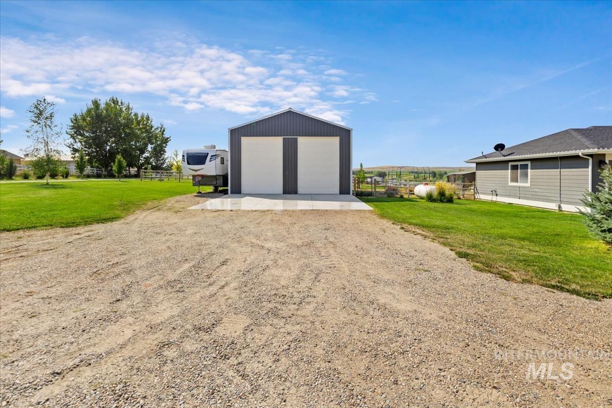 View of detached garage