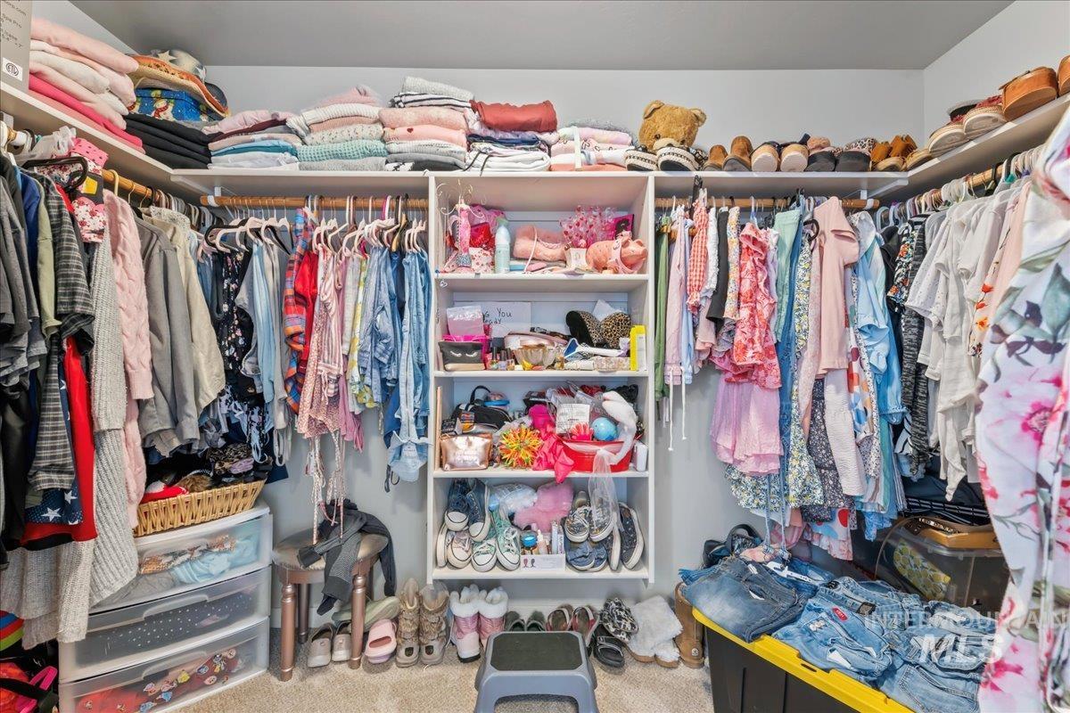 Spacious closet featuring light carpet