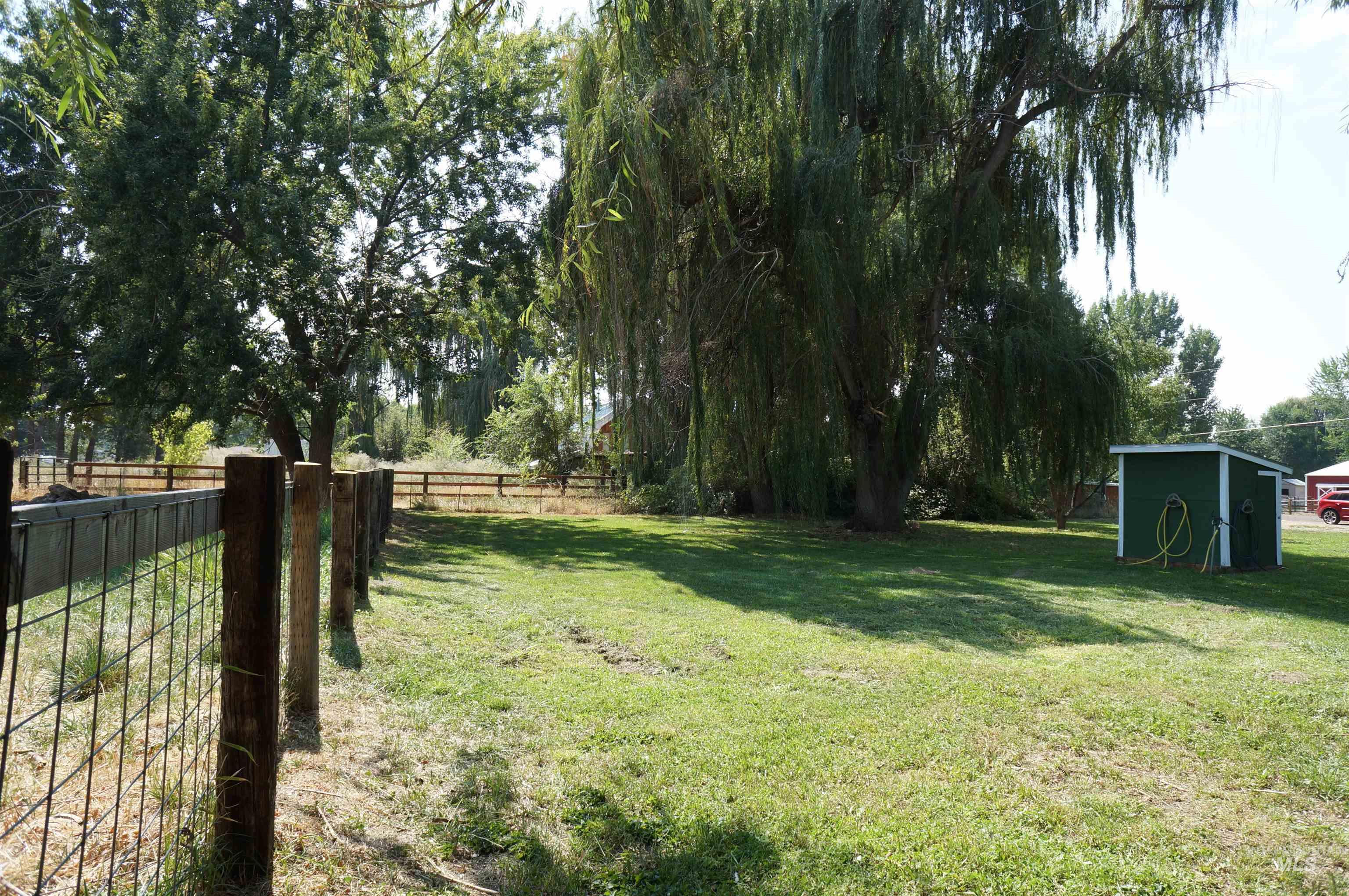 View of yard with a storage unit