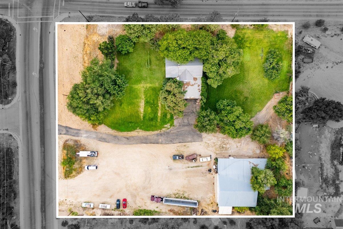 Aerial view of property's location with property parcel outlined