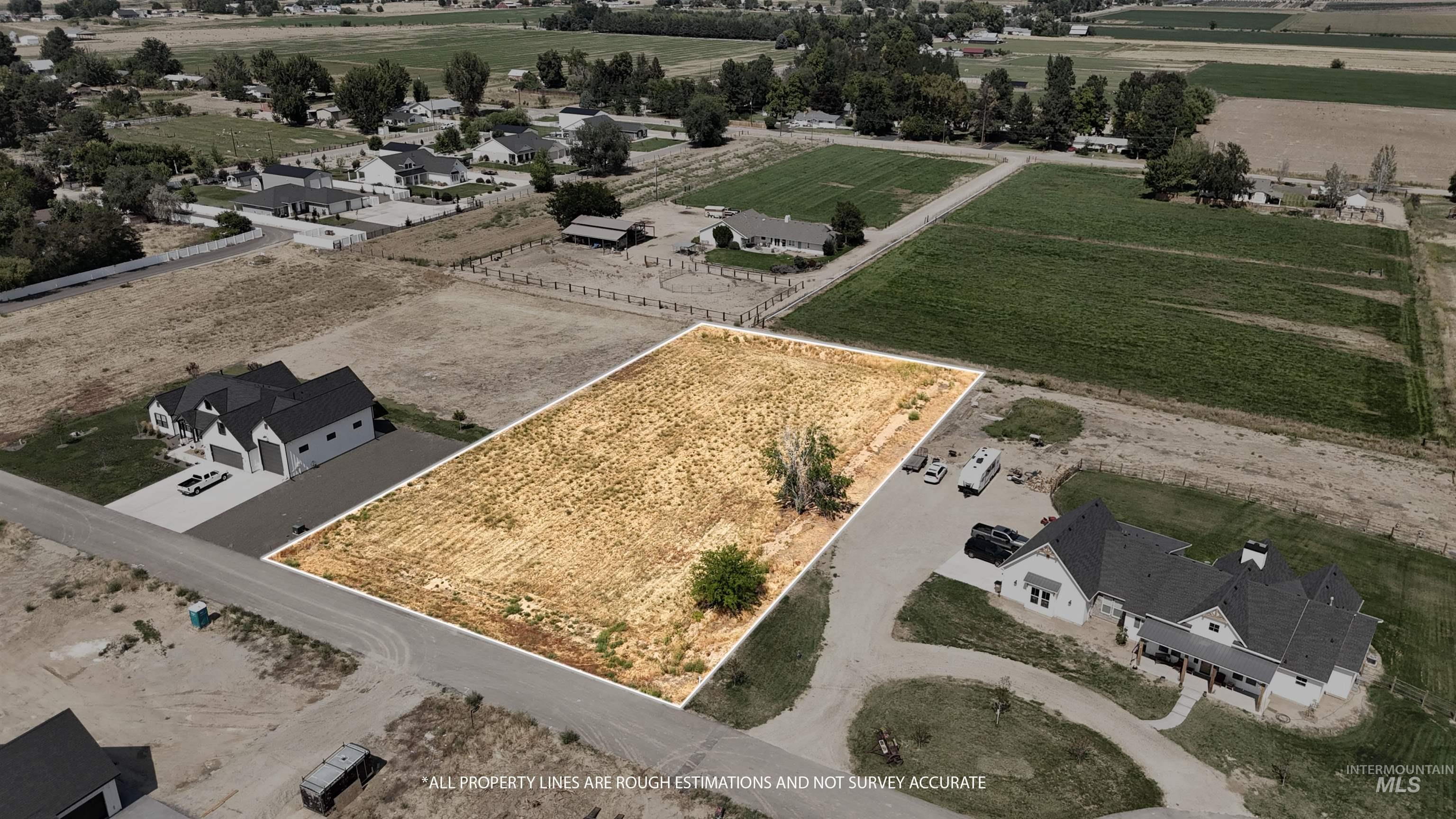 Overview of rural landscape featuring property boundaries highlighted