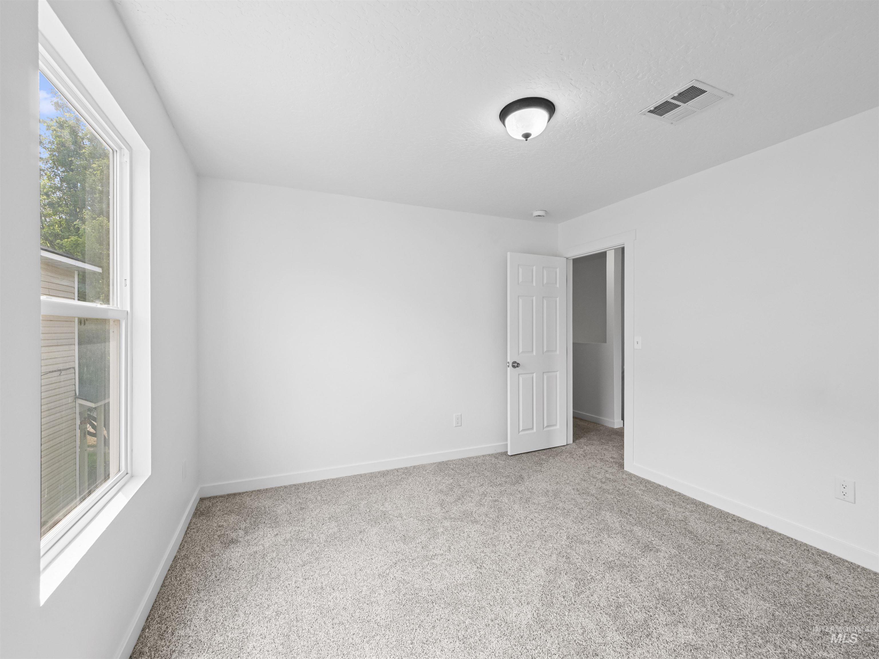 Unfurnished room with light colored carpet
