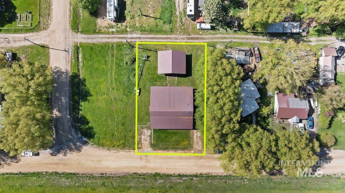 Aerial overview of property's location with property parcel outlined