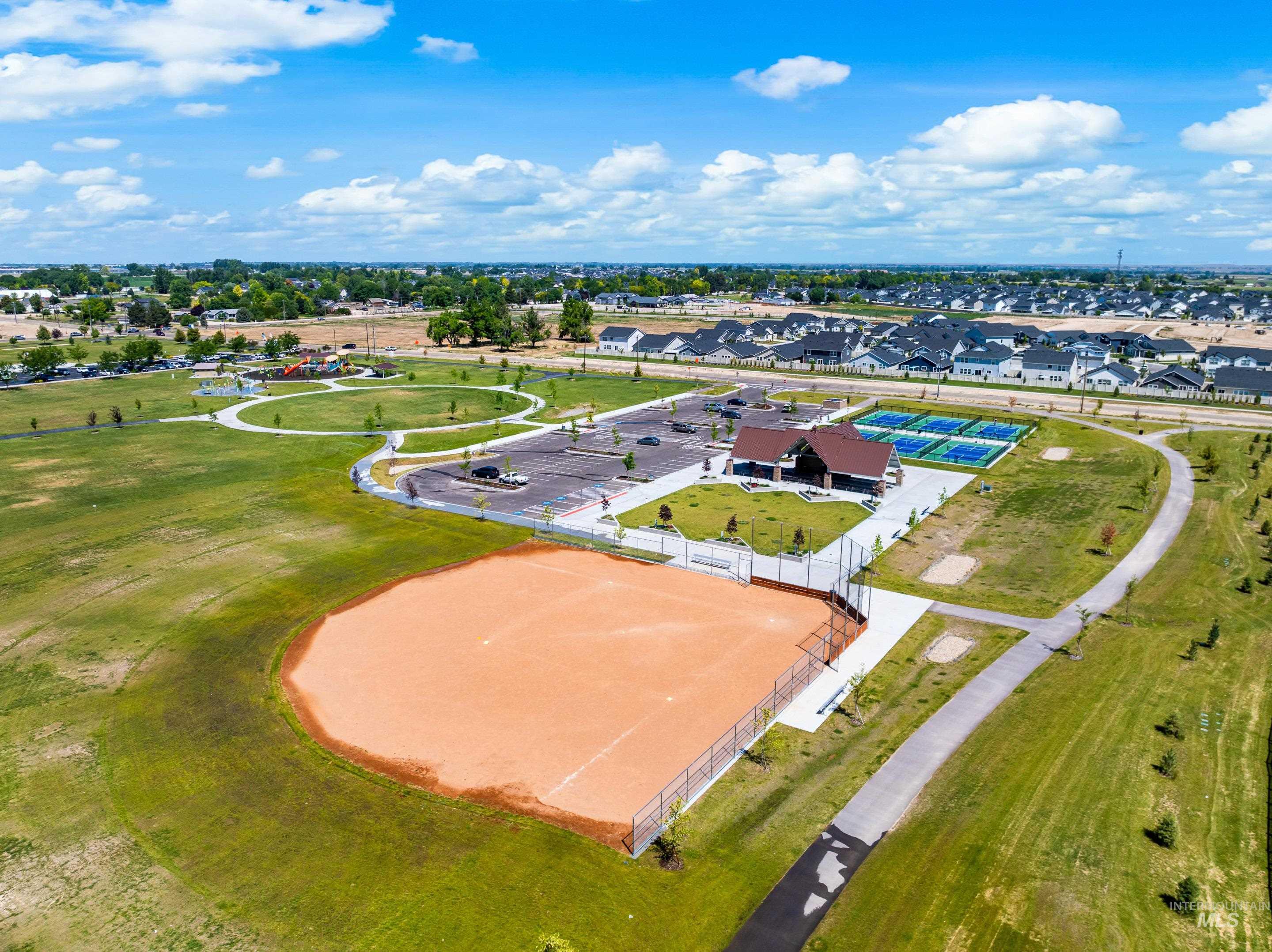 Aerial perspective of suburban area